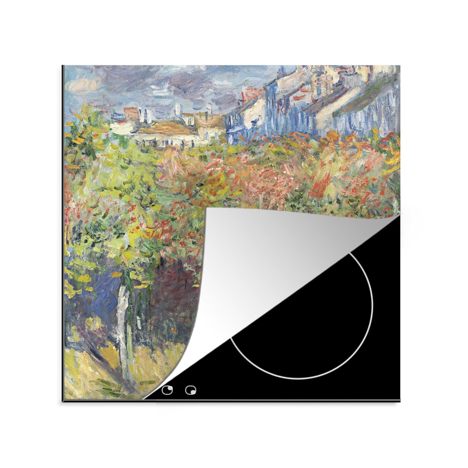 MuchoWow Herdblende-/Abdeckplatte Die Linden in Poissy - Gemälde von Claude Monet, Vinyl, (1 tlg), 78x78 cm, Ceranfeldabdeckung, Arbeitsplatte für küche