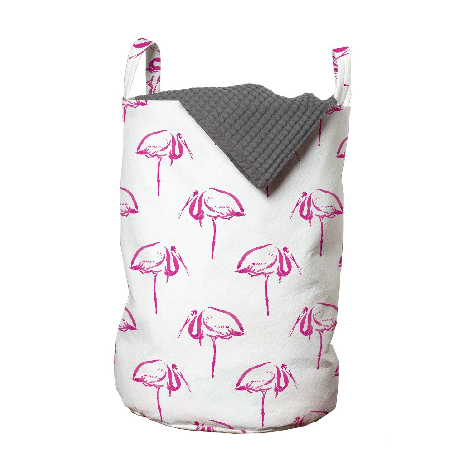 Abakuhaus Wäschesäckchen Wäschekorb mit Griffen Kordelzugverschluss für Waschsalons, Flamingo Hand gezeichnet Skizzieren Vögel