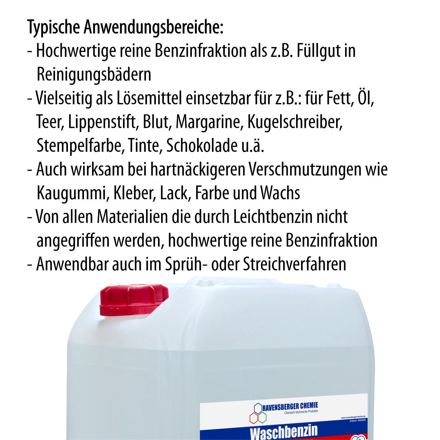 Ravensberger Chemie Waschbenzin 20 Liter Kanister Reinigungsalkohol (20 Liter Kanister von Ravensberger Chemie - Waschbenzin 20L – Starker Fettlöser für Werkstatt & Industrie)