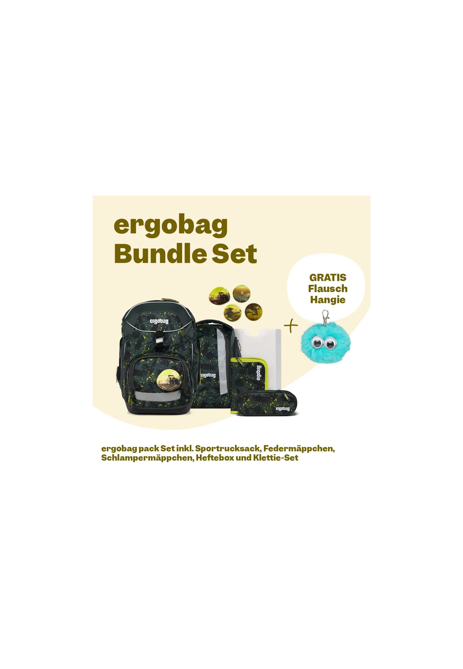 ergobag Schulranzen pack Set Bundle (7-tlg., 7-teiliges Set), größenverstellbares Rückensystem