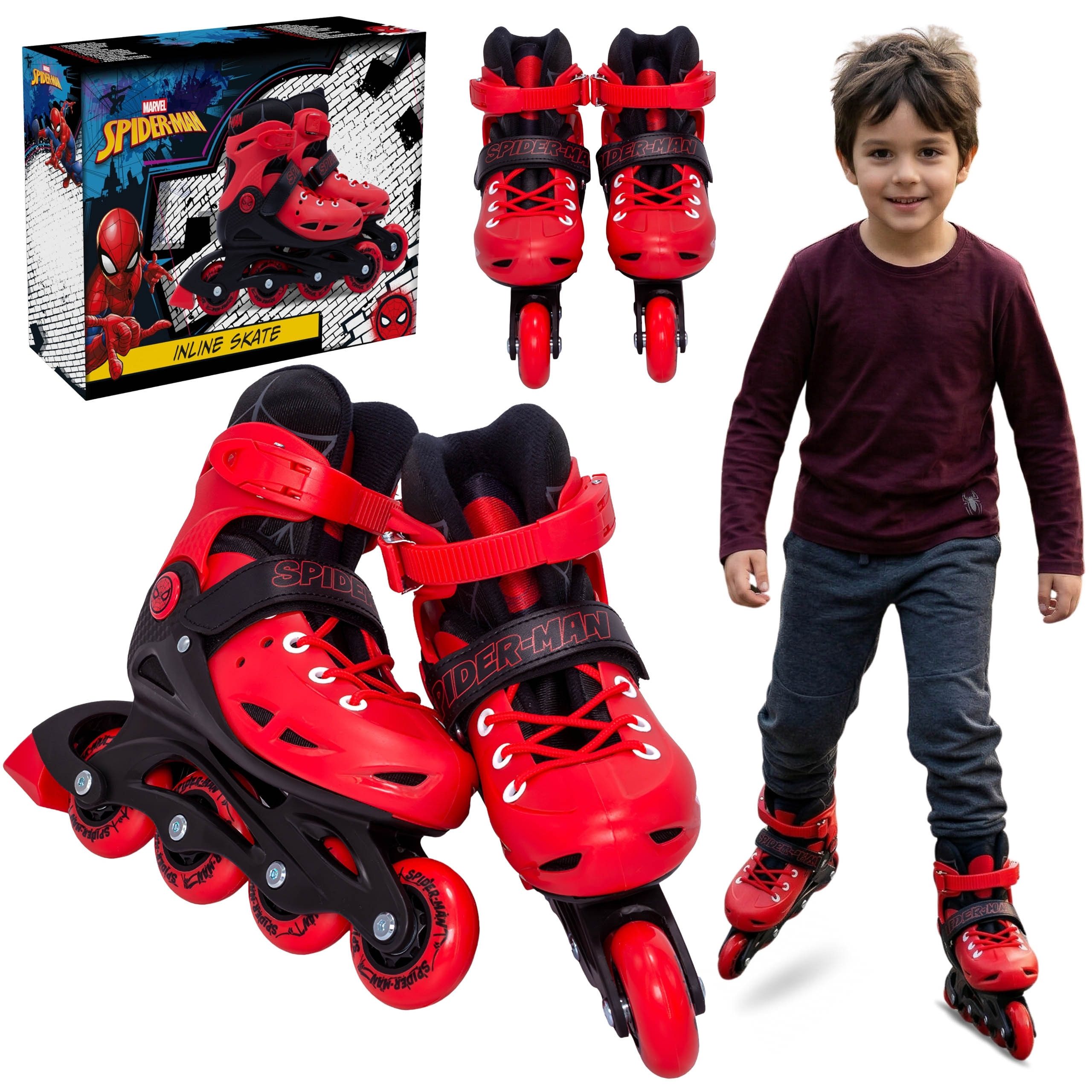 Rollschuhe Spider-Man Rollschuhe für Jungen, rot-schwarz, sicher