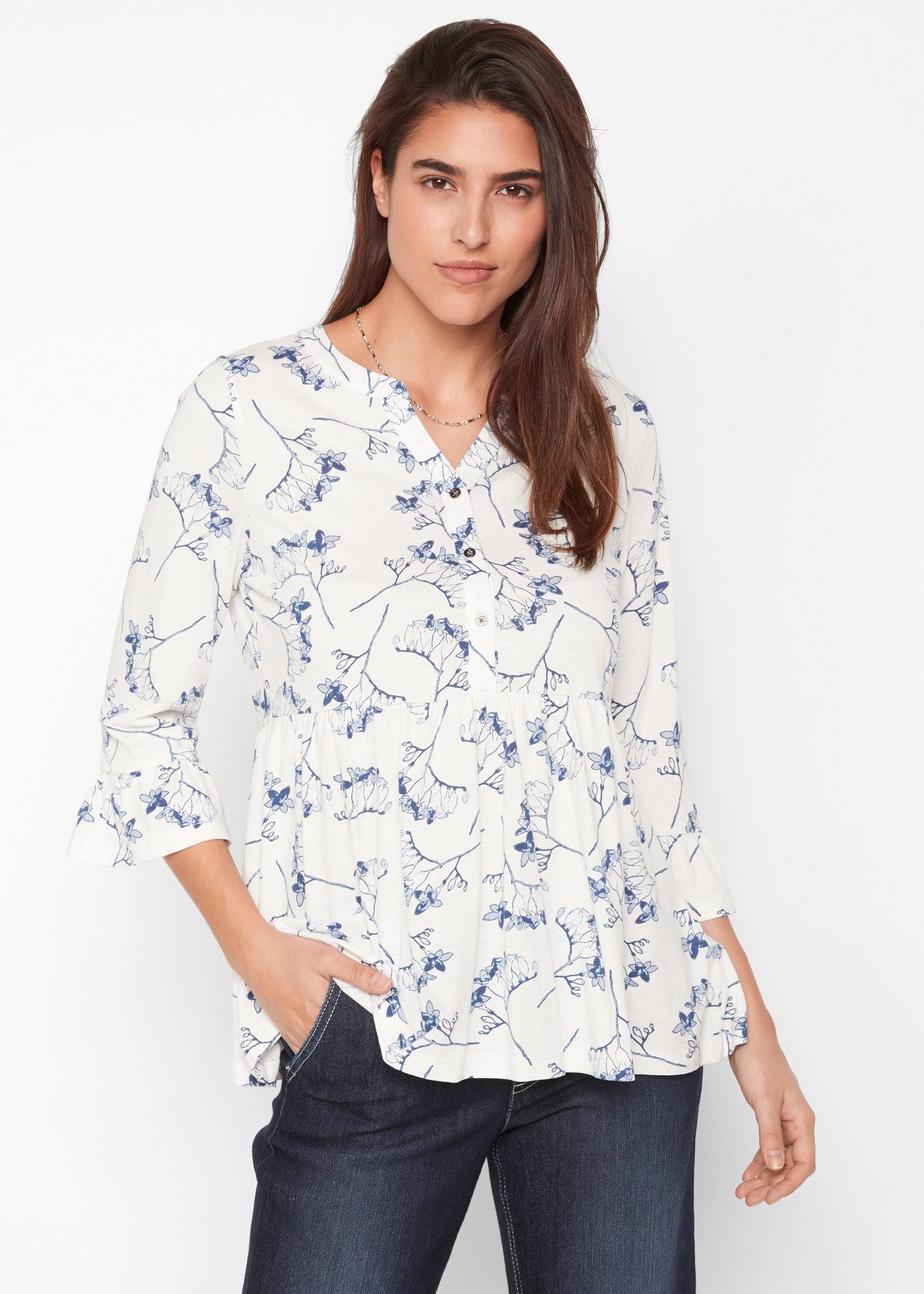 bonprix Tunikashirt ausgestellte Passform, 3/4-Ärmel, für Frühling und Sommer