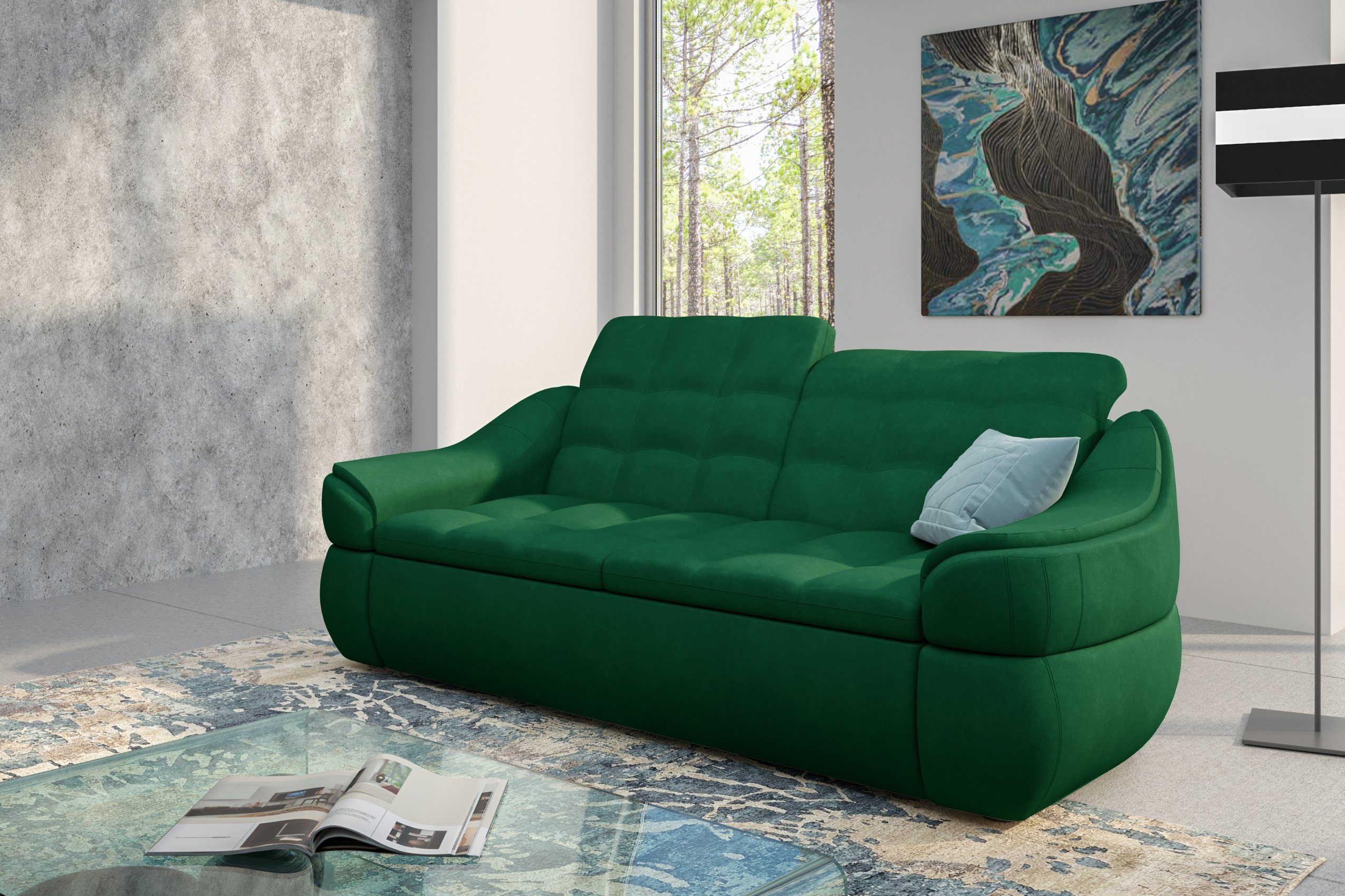 Sofa, mit Sitzkomfort 2-Sitzer, Armlehnen Rückenlehne, Stylefy und Steppung, frei Alisa, stellbar, mit 3-Sitzer Raum im