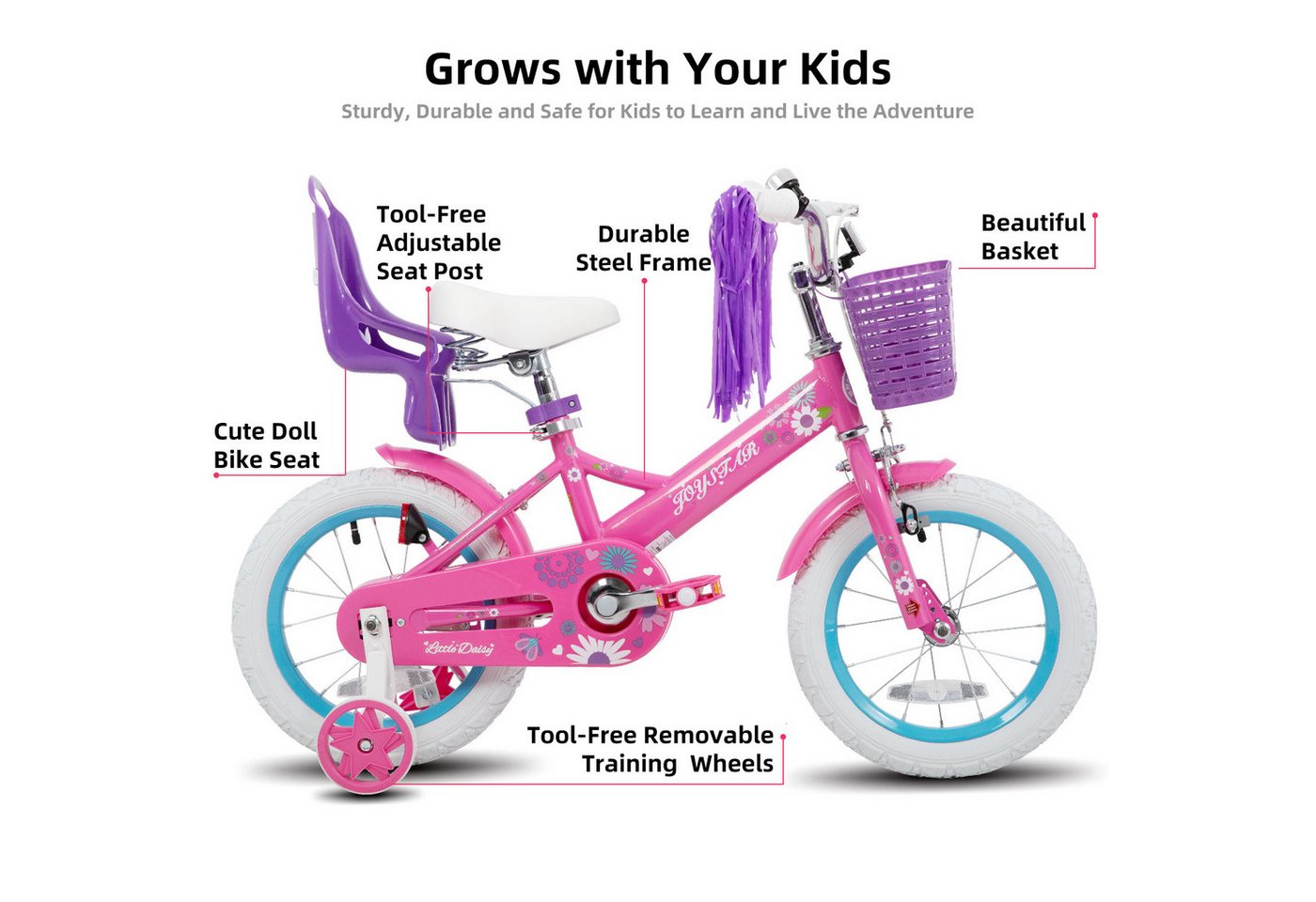 Thumbnail - JOYSTAR Kinderfahrrad 12, 14, 16 Zoll Mädchenfahrrad, 3 - 8 Jahre,Geschenk für Prinzessin, 1 Gang, Mit Hilfsrädern, farb...