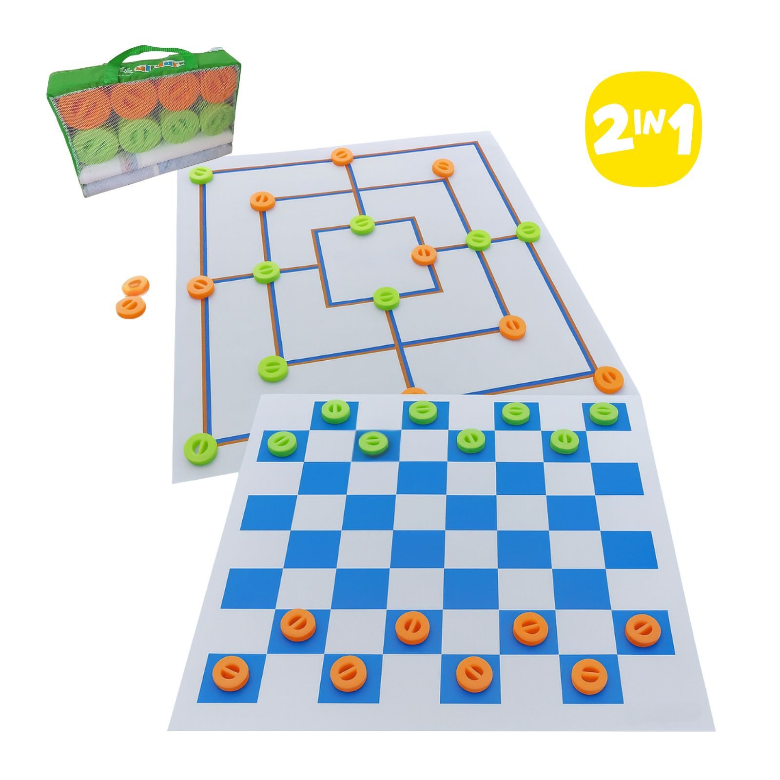Spiel 2 in 1 XXL Mühle & Dame, Riesen Brettspiele für drinnen & draußen