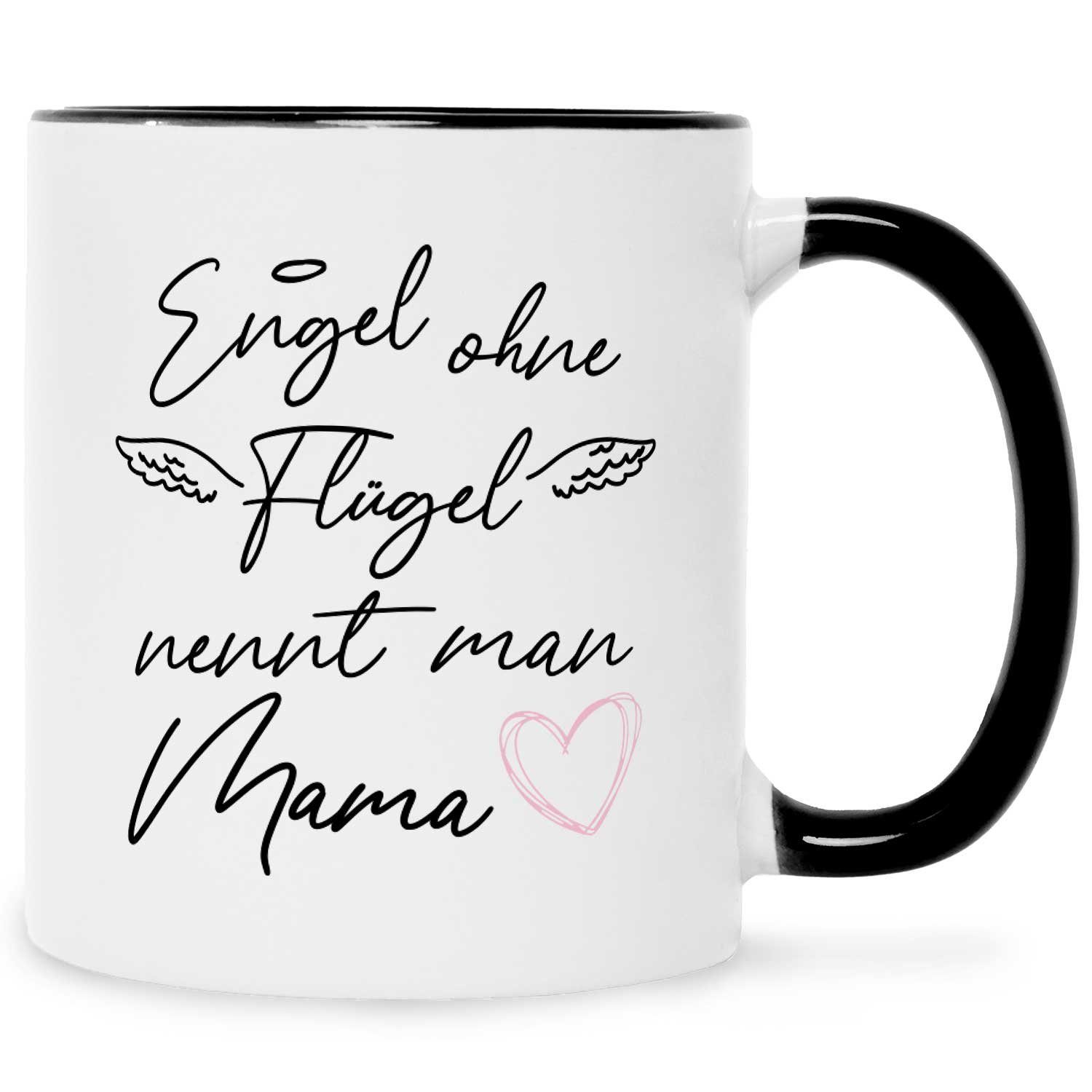 GRAVURZEILE Tasse Bedruckte Tasse mit Spruch Engel ohne Flügel Schwarz Weiß