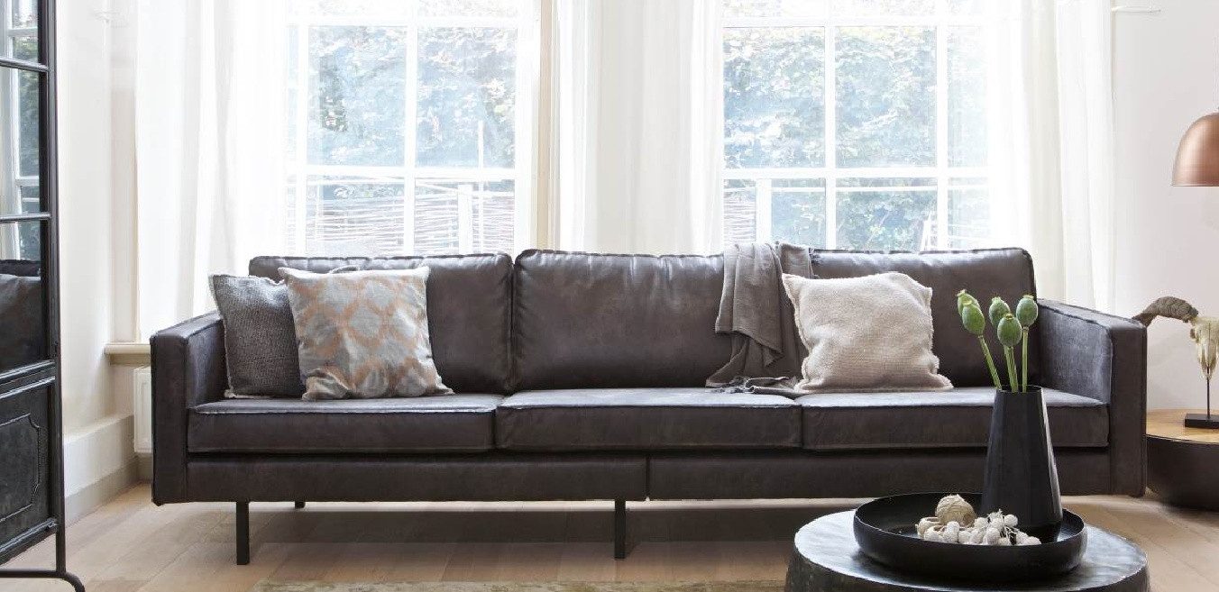 BePureHome Sofa Ledersofa Rodeo 3-Sitzer Schwarz 280