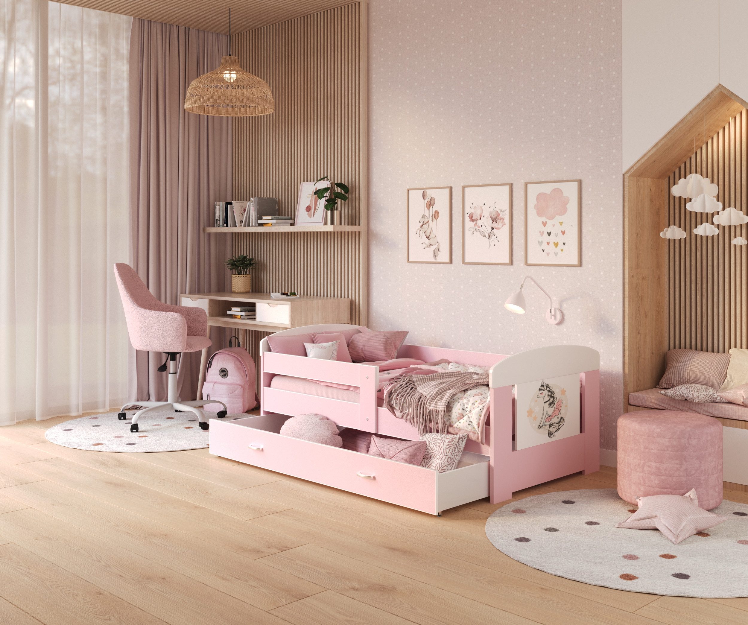 AJKmeble Kinderbett mit Pferd Motiv 80x140cm, 80x160cm, 80x180cm inkl. Latt günstig online kaufen