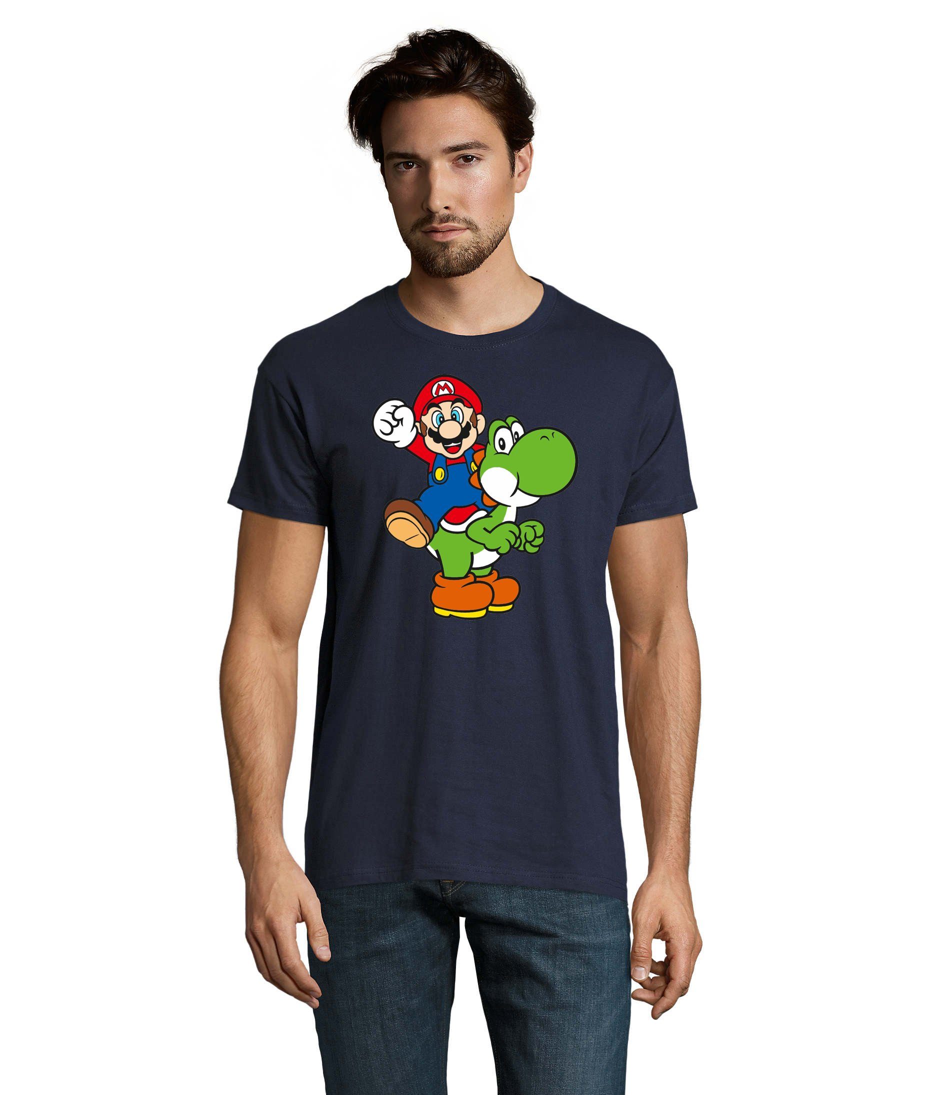 Blondie & Super Konsole & Herren Nintendo Yoshi Luigi Brownie Mario T-Shirt Navyblau