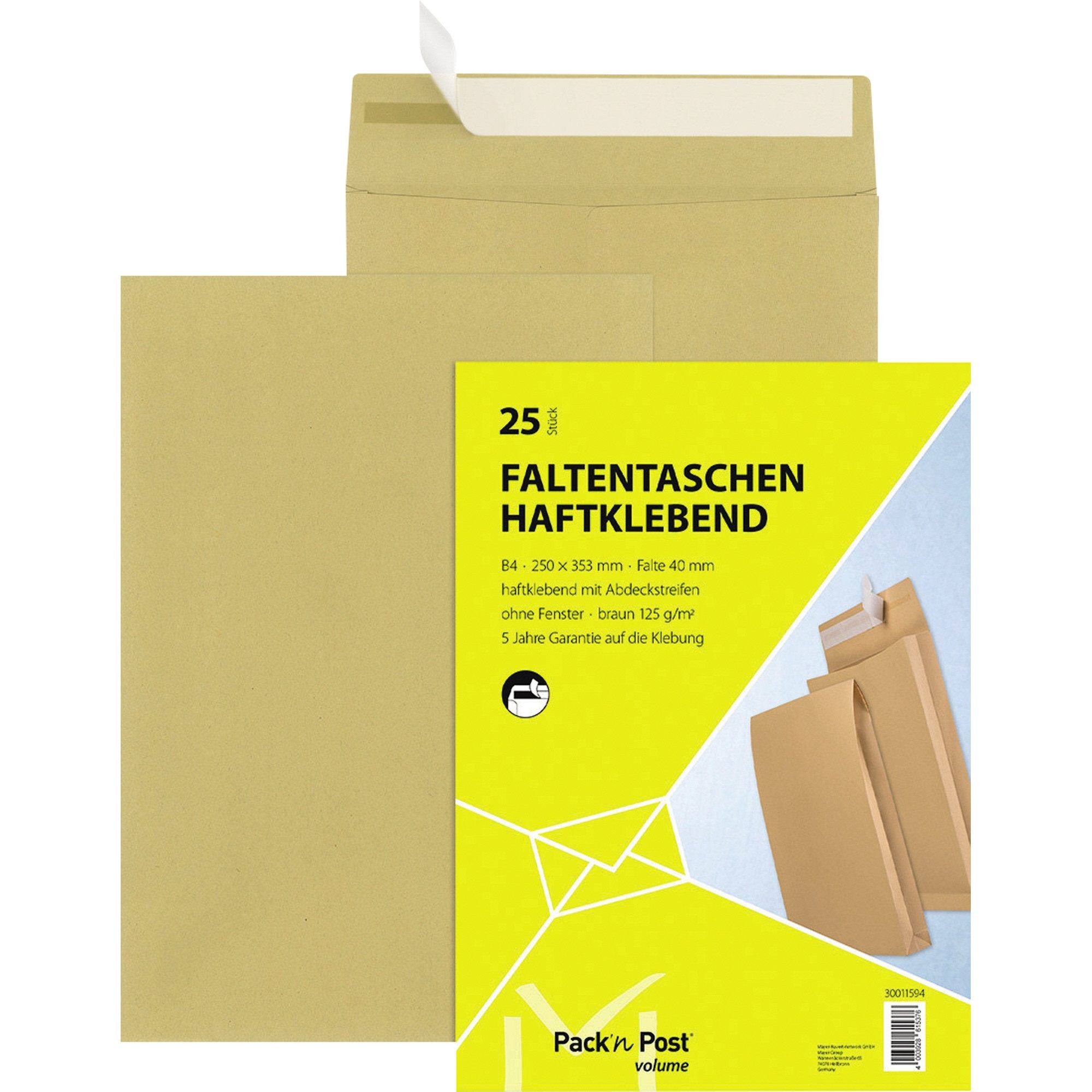 MAILMEDIA Versandtasche Faltentasche B4 130g ohne Fenster haftklebend braun 25 Stück