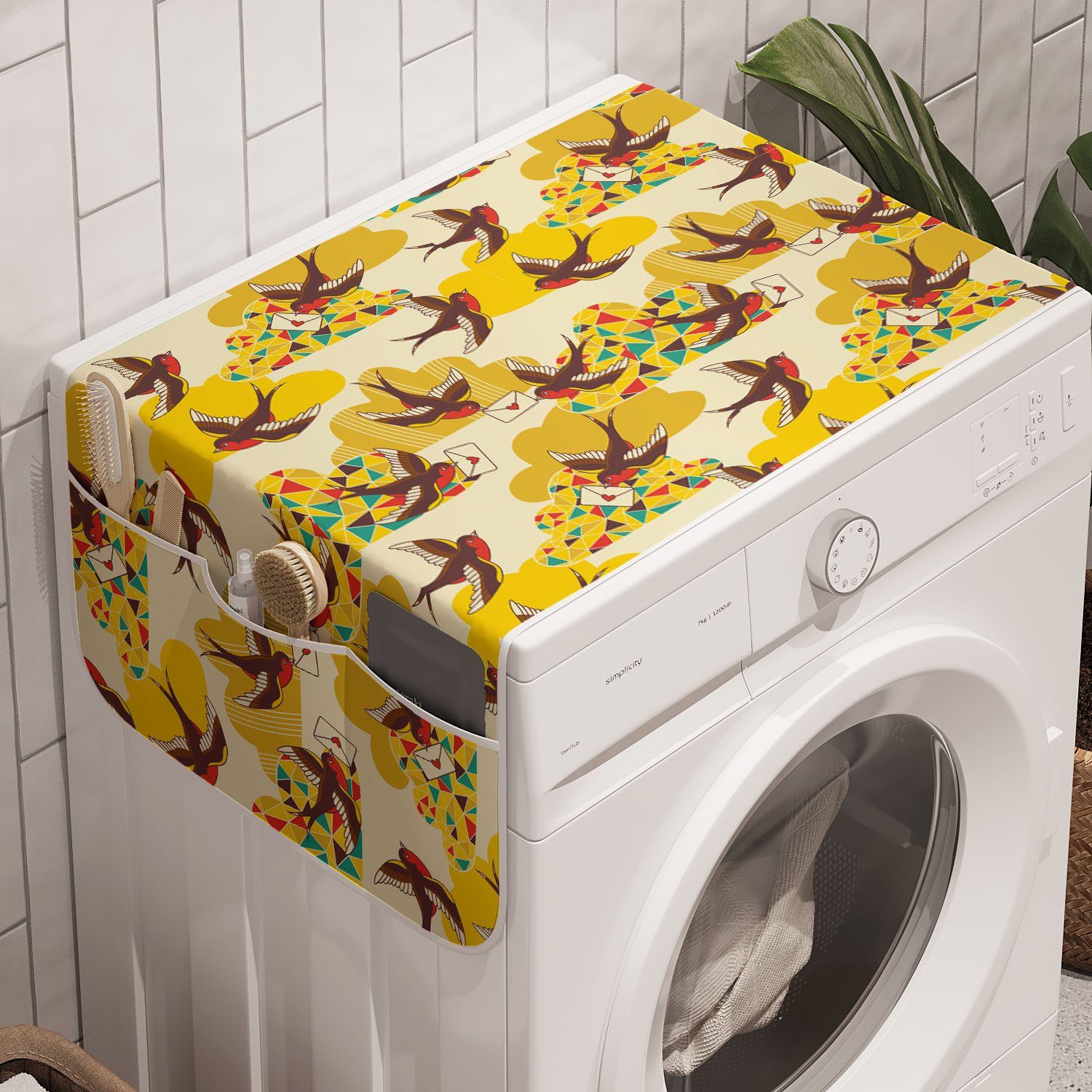 und für Abakuhaus Badorganizer Waschmaschine Anti-Rutsch-Stoffabdeckung Trockner, Trage Alte Vögel Schule Letters