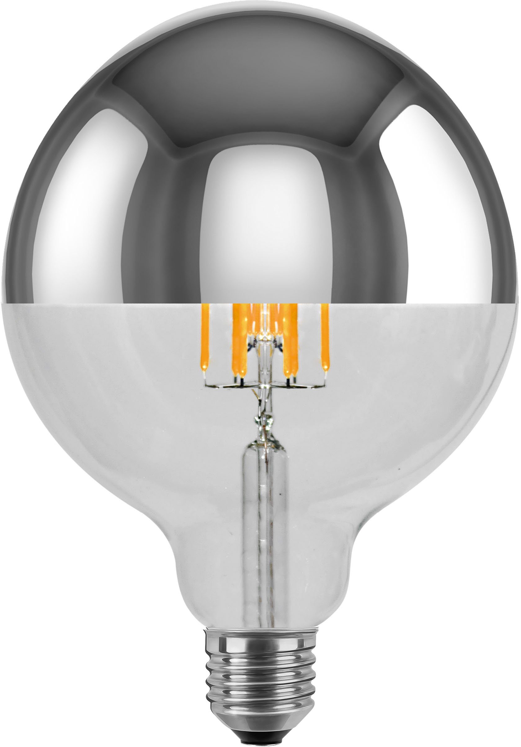 SEGULA LED Globe 125 Spiegelkopf Silber LED-Leuchtmittel, E27, Warmweiß,  dimmbar, E27, Globe 125 Spiegelkopf Silber, 2700K