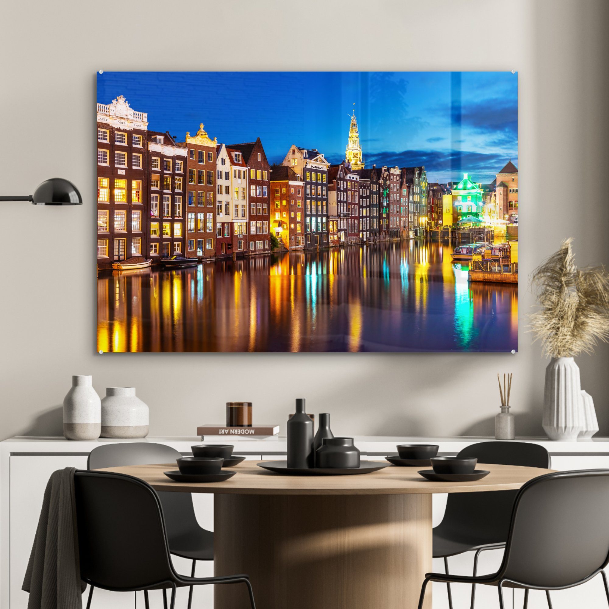 Acrylglasbilder Reflexion MuchoWow Acrylglasbild (1 Amsterdam, - - & Licht St), Schlafzimmer Wohnzimmer