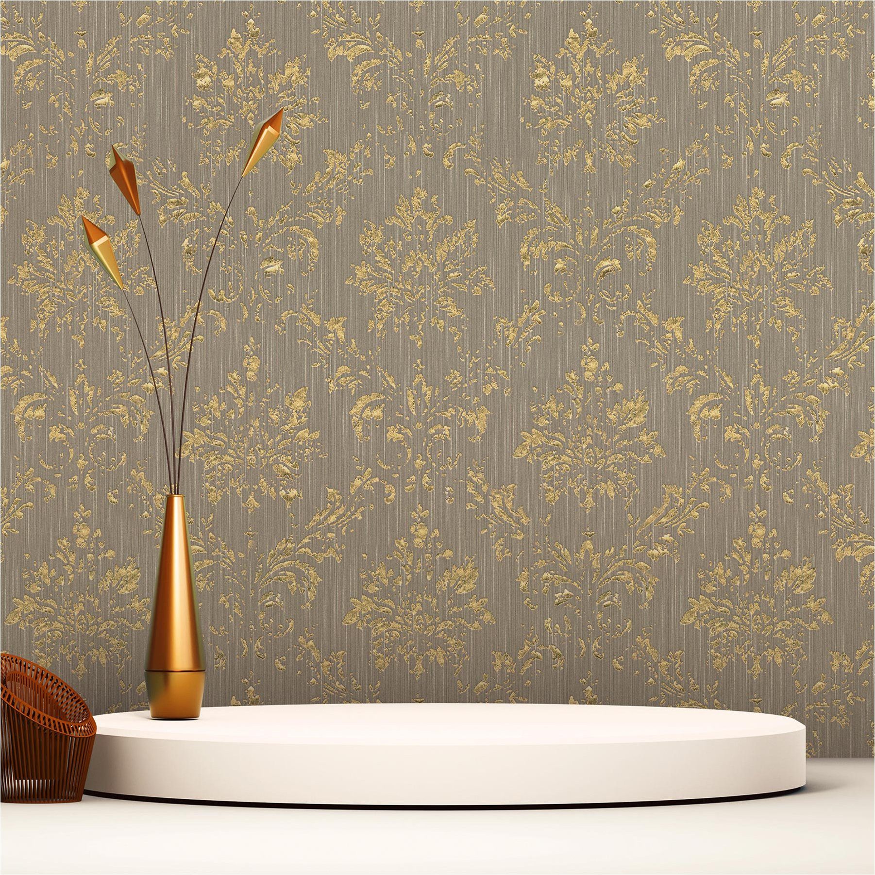 Vliestapete Tapete Barock Gioele M1-No.2192, Vliestapete, Beige, Gold, Ornamen
