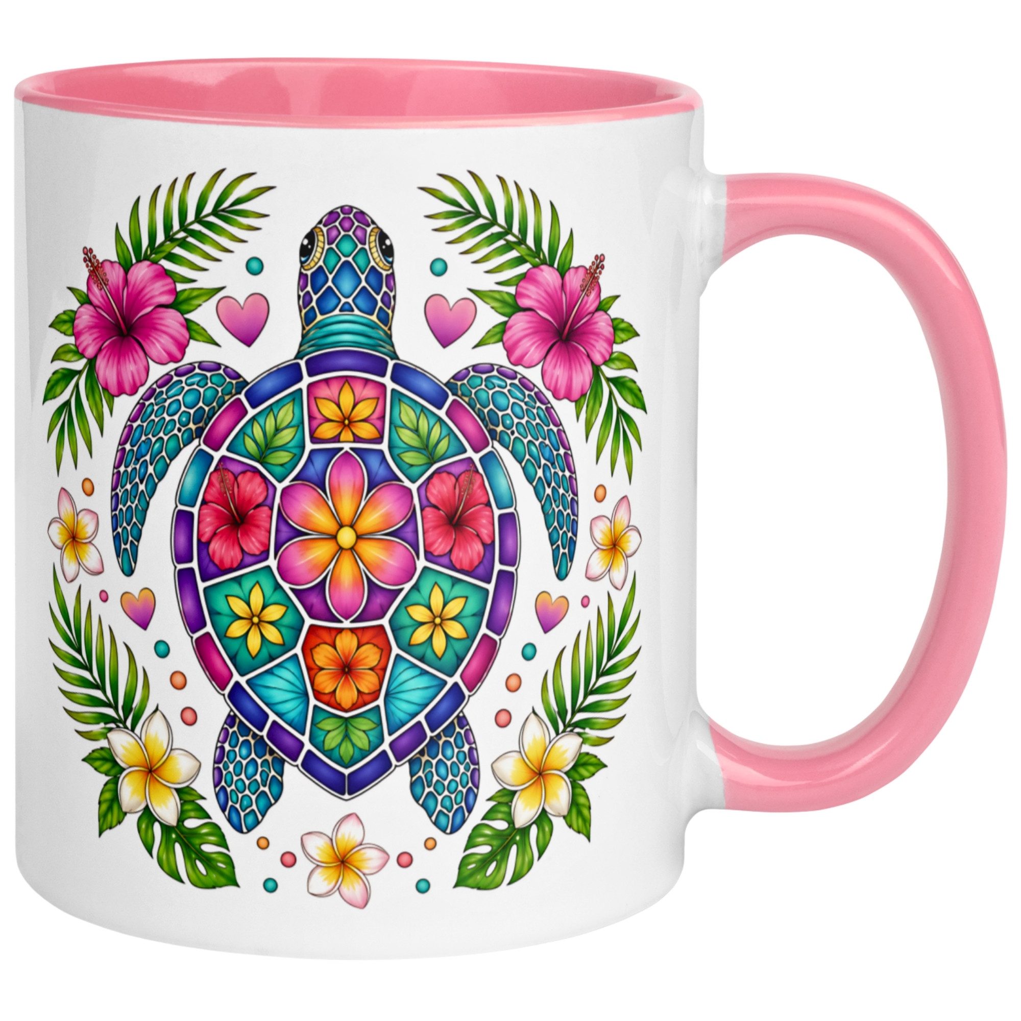 Momentals Tasse Schildkröte – Blumen Mosaik Motiv – Farbenfrohes Schildkröten Geschenk, Gratis Versand · Links-&Rechtshänder · Spülmaschinenfest