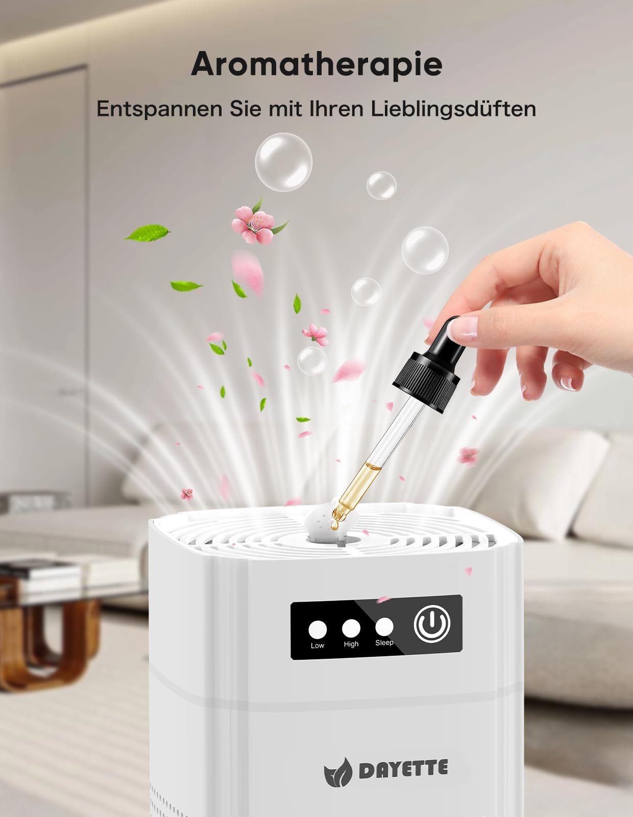 DAYETTE Luftreiniger Tragbarer für Allergiker, ideal für Schlafzimmer, Auto mit Duftschwamm, für 20 m² Räume, HEPA 13 Filter 99,97% von Staub, Pollen, Tierhaaren & Gerüchen