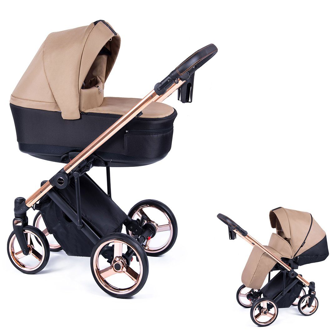babies-on-wheels Kombi-Kinderwagen 2 in 1 Kinderwagen-Set Fado - 14 Teile - in 24 Designs Braun = Gestell gold