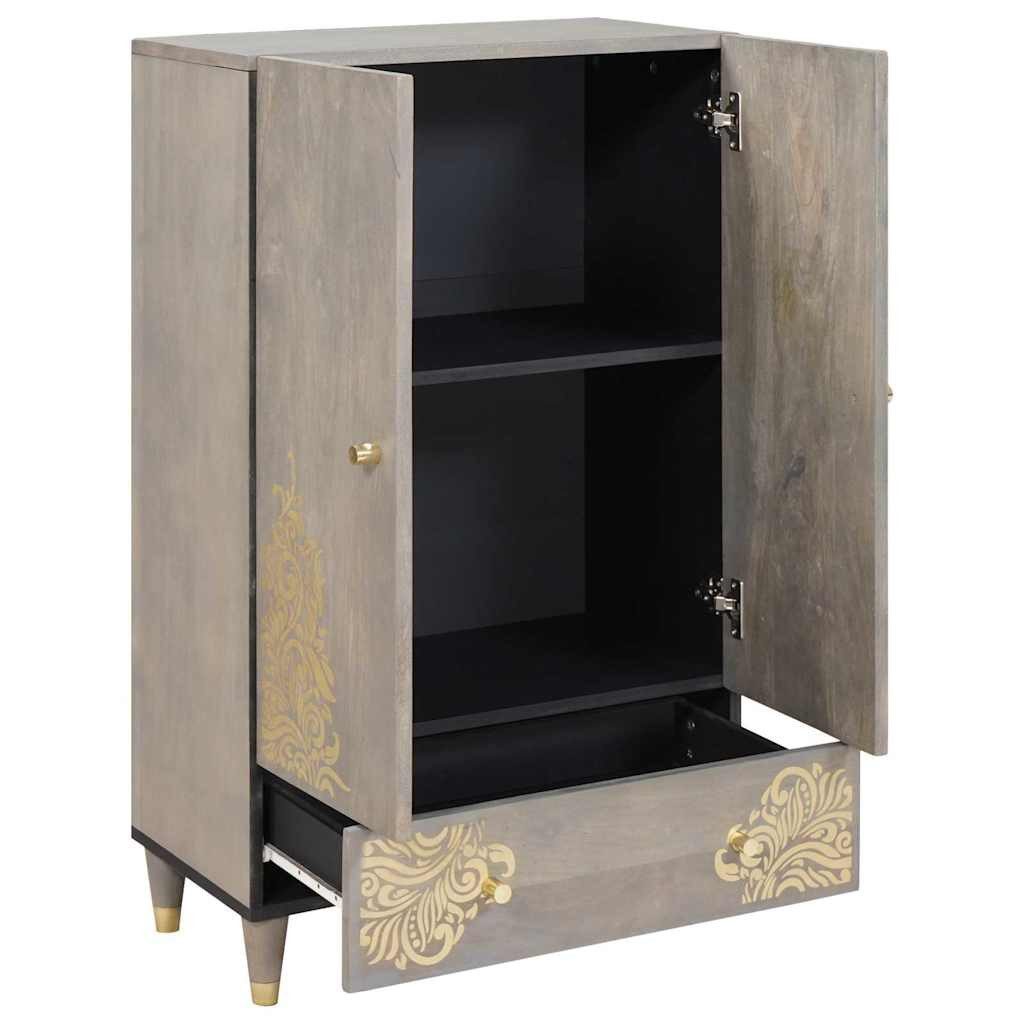 vidaXL Highboard 60 x 33 x 100 cm Hochboard aus massivem Mangoholz Grau Gold 60x335x100