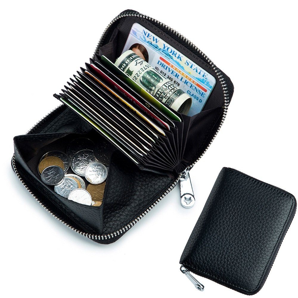 VIVIHEYDAY Geldbörse Kartenetui Damen, RFID-Schutz Kartenhalter Geldbörse, Klein Geldbeutel, Reißverschluss Portemonnaie Schwarz