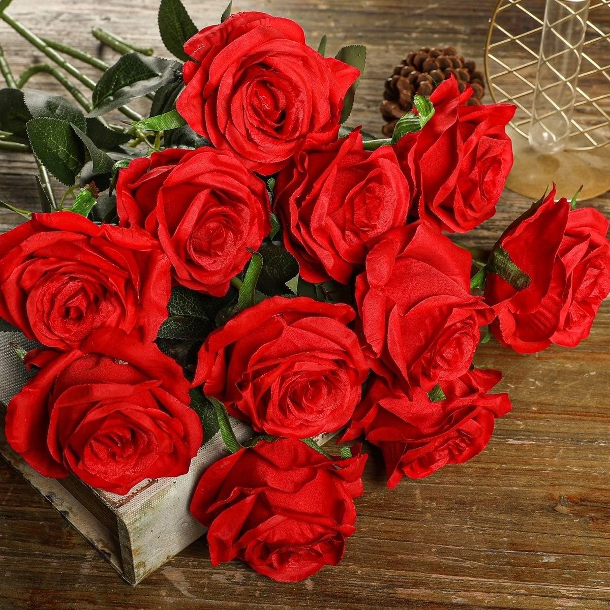 Kunstblume 10pcs Künstliche Rose Blumen Party Stiel DIY Langer Seidenrosen, Mutoy, Tisch Wohnkultur Dekor für Herzstück Gefälschte Rot Hochzeitsstrauß