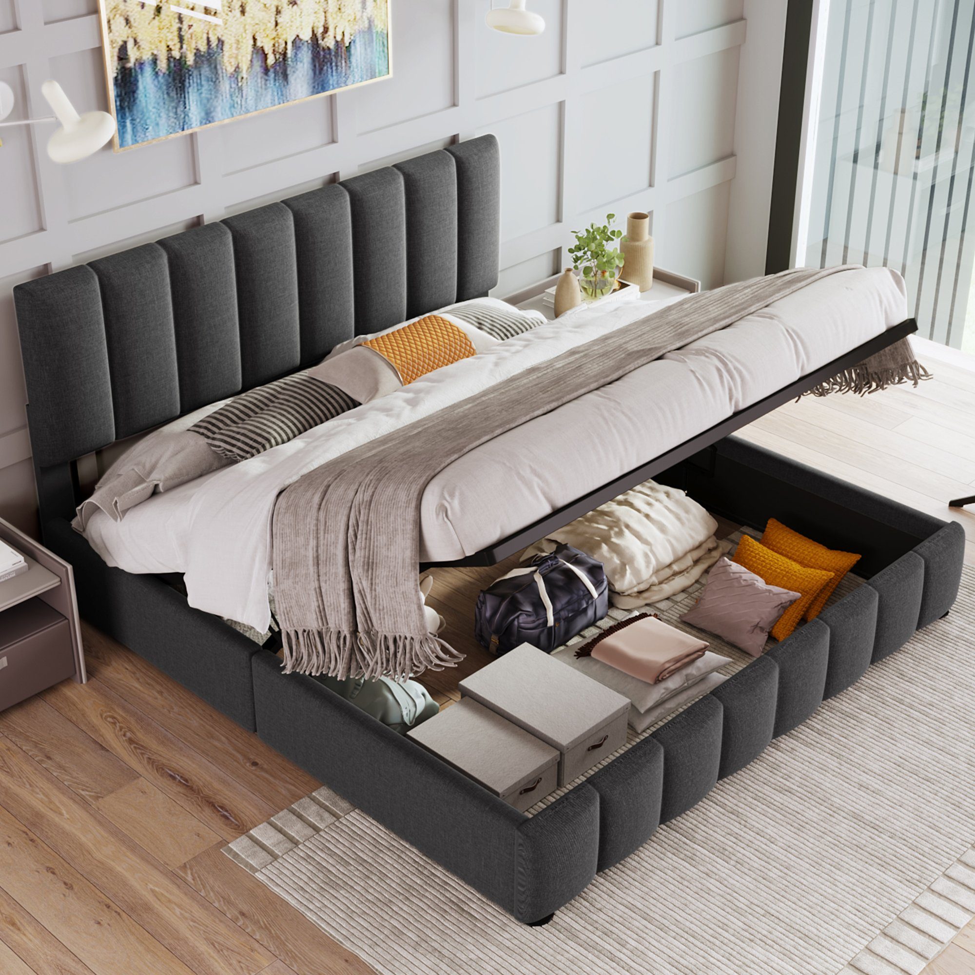 Ulife Boxspringbett graues und hydraulisches Doppelbett günstig online kaufen