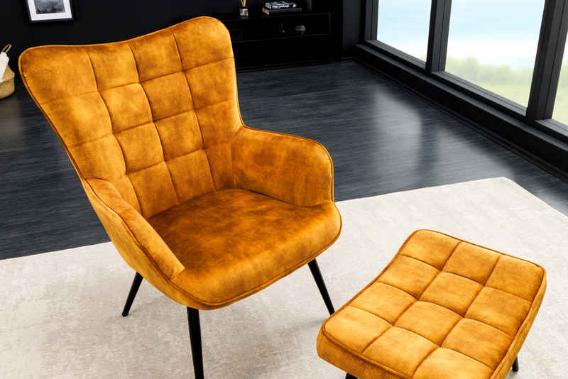 riess-ambiente Sessel SCANDINAVIA senfgelb / schwarz (Einzelartikel, 1-St), Wohnzimmer · Samt · Metall · mit Armlehnen · Scandinavian Design