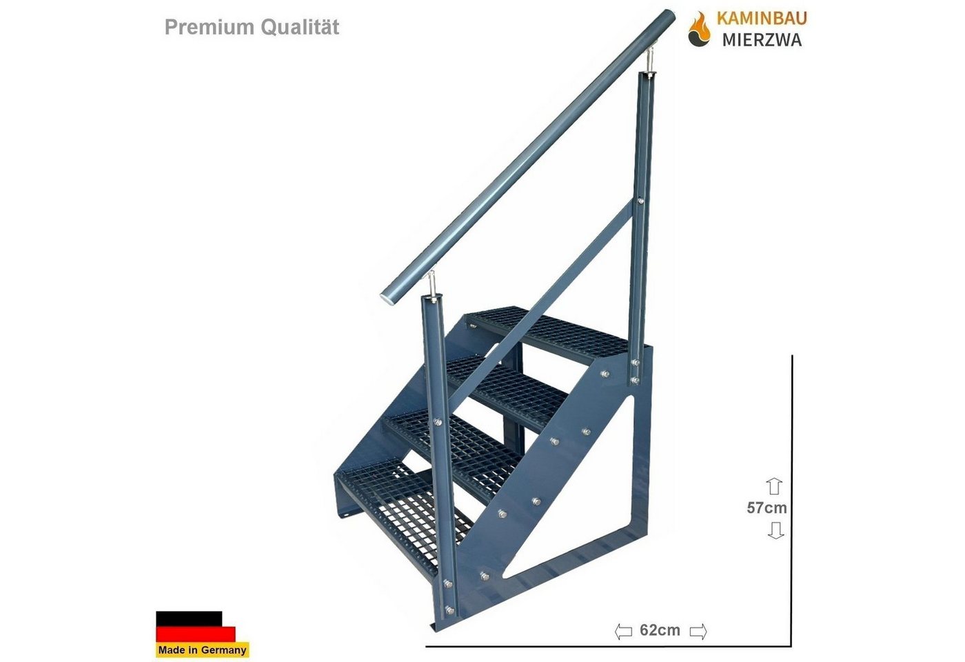 Thumbnail - Kaminbau Mierzwa Außentreppe Premium Treppe Anthrazit mit oder ohne Geländer, für Geschosshöhen bis 76.00 cm, Stufen Git...