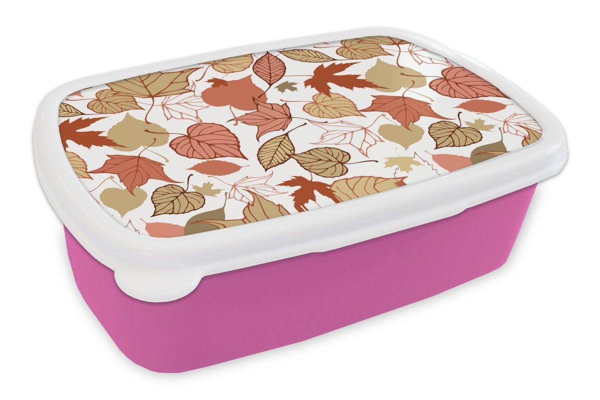 MuchoWow Lunchbox Muster - Laub - Herbst, Kunststoff, (2-tlg), Brotbox für Erwachsene, Brotdose Kinder, Snackbox, Mädchen, Kunststoff rosa