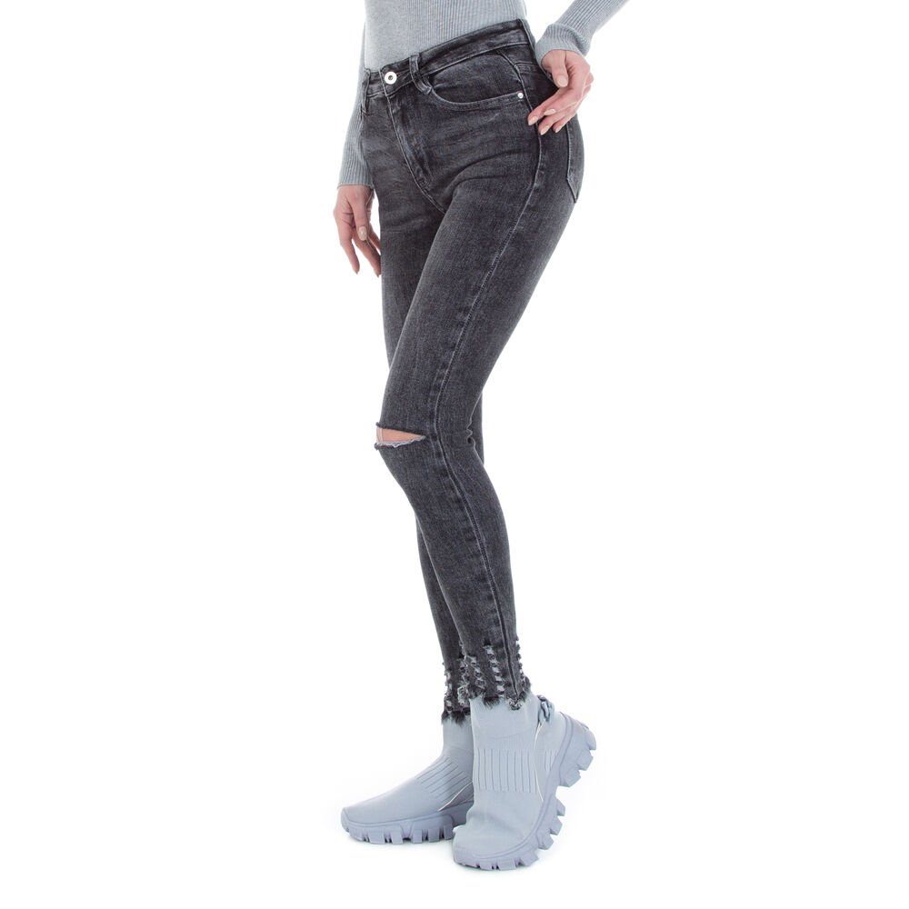 Ital-Design Skinny-fit-Jeans Damen Elegant Destroyed-Look Stretch Skinny  Jeans in Grau