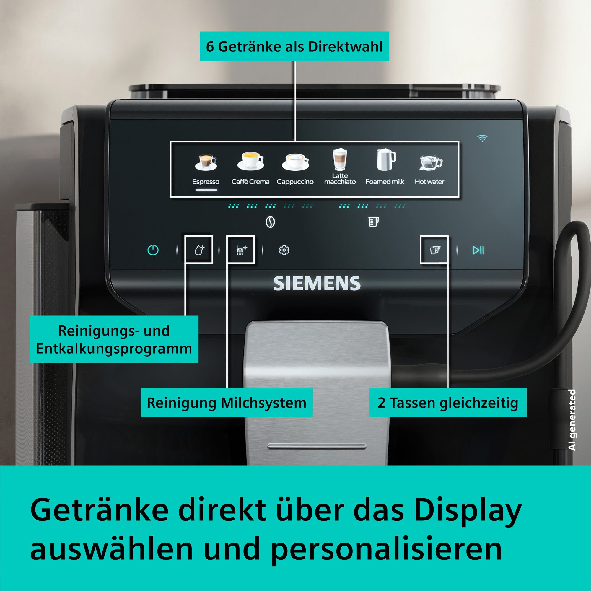 SIEMENS Kaffeevollautomat EQ500 TP551E07, Doppeltassenfunktion, 6 Getränke, einfache Reinigung, mit Milchschlauch, Keramikmahlwerk, entnehmbare Brüheinheit, Sch – Bild 4 von 5