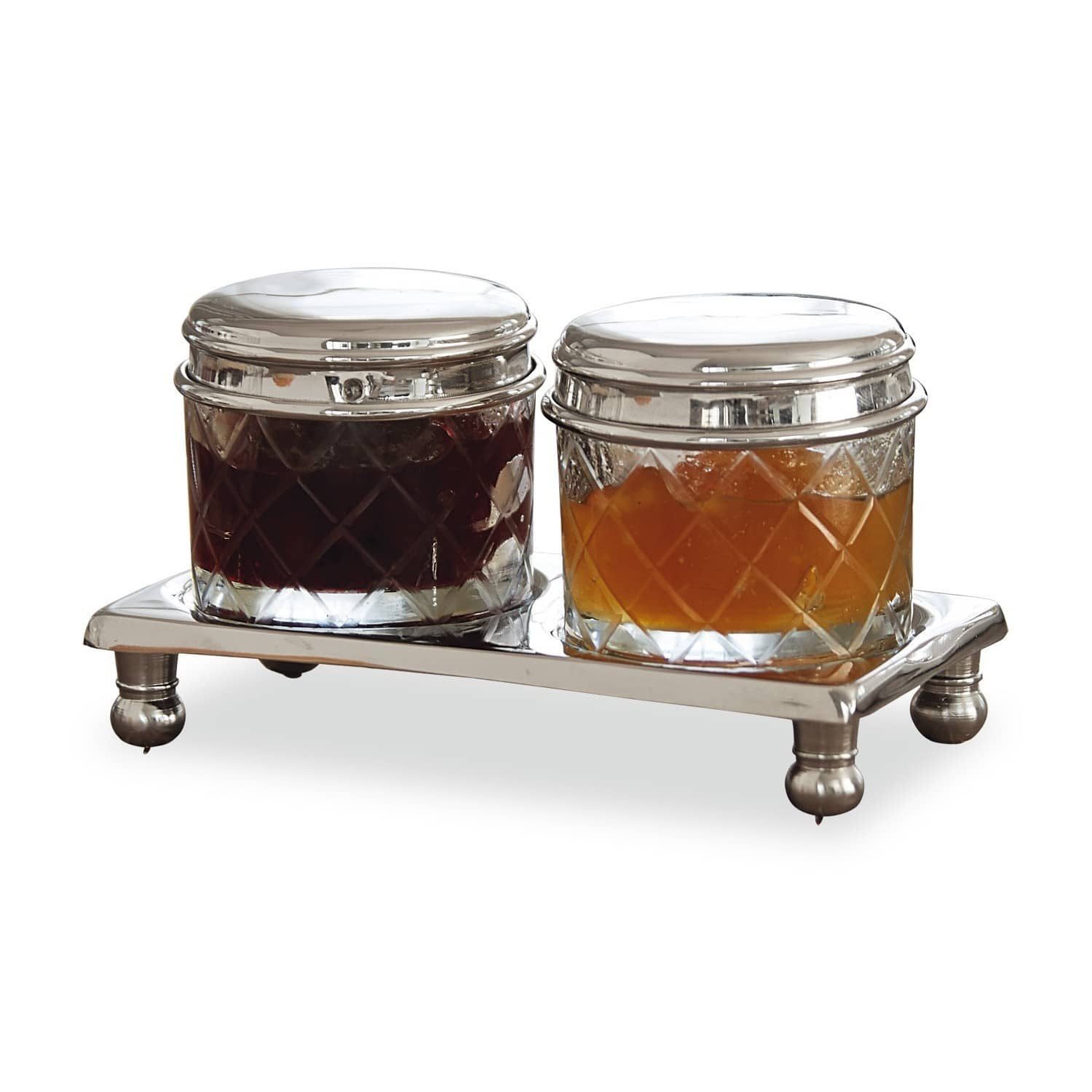 Mirabeau Vorratsdose Dosen 2er Set Aiton klar/silber, Glas, Deckel: Messing, Halterung: Messing