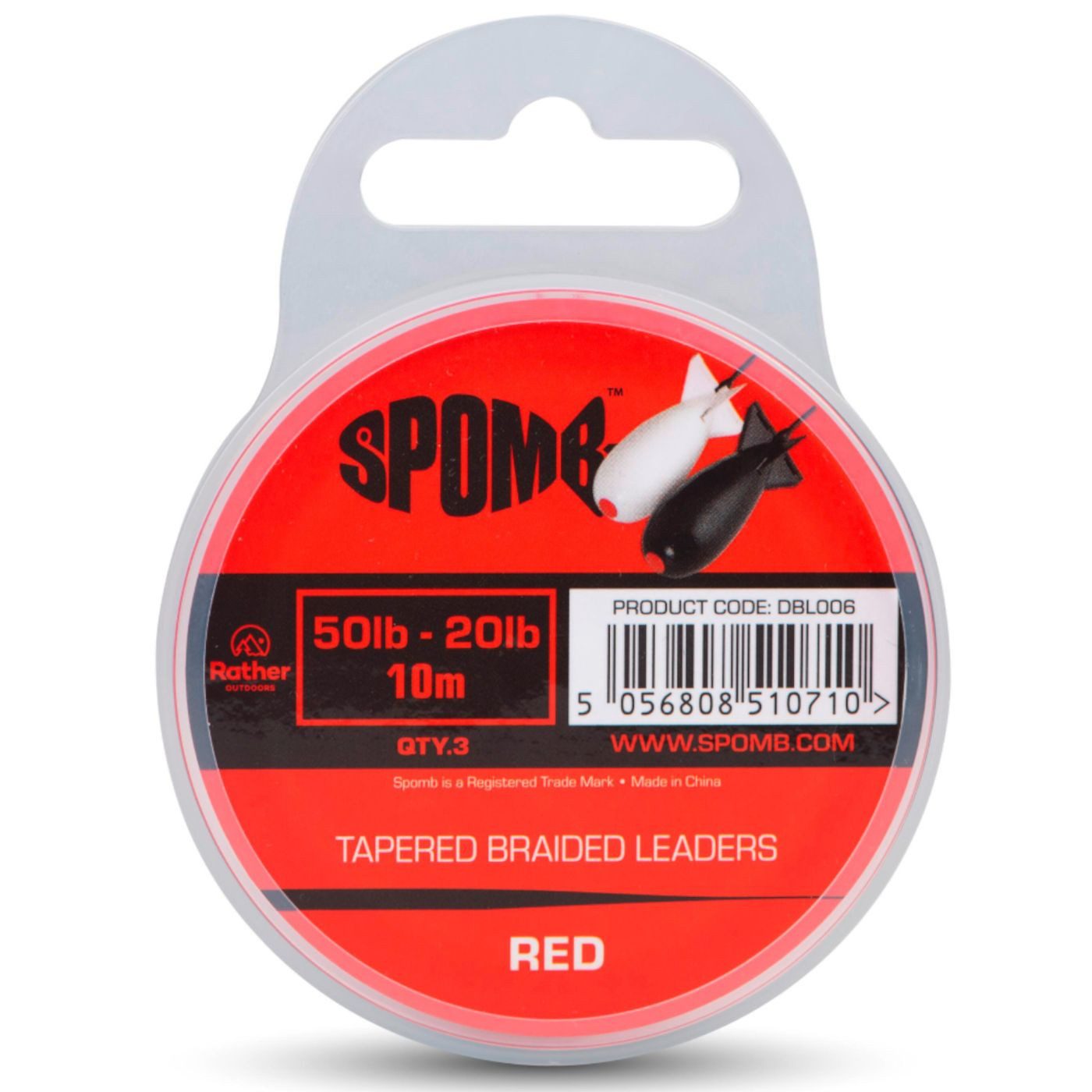 Spomb Vorfachschnur Tapered Braided Leaders Red 3pcs 50lb-20lb, (1-St)