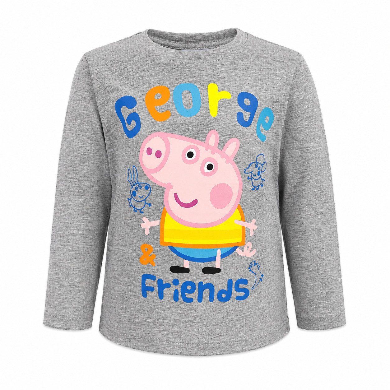 EplusM Langarmshirt Peppa Pig George Friend Kinder langarm Shirt Gr. 92 bis 116, Grau