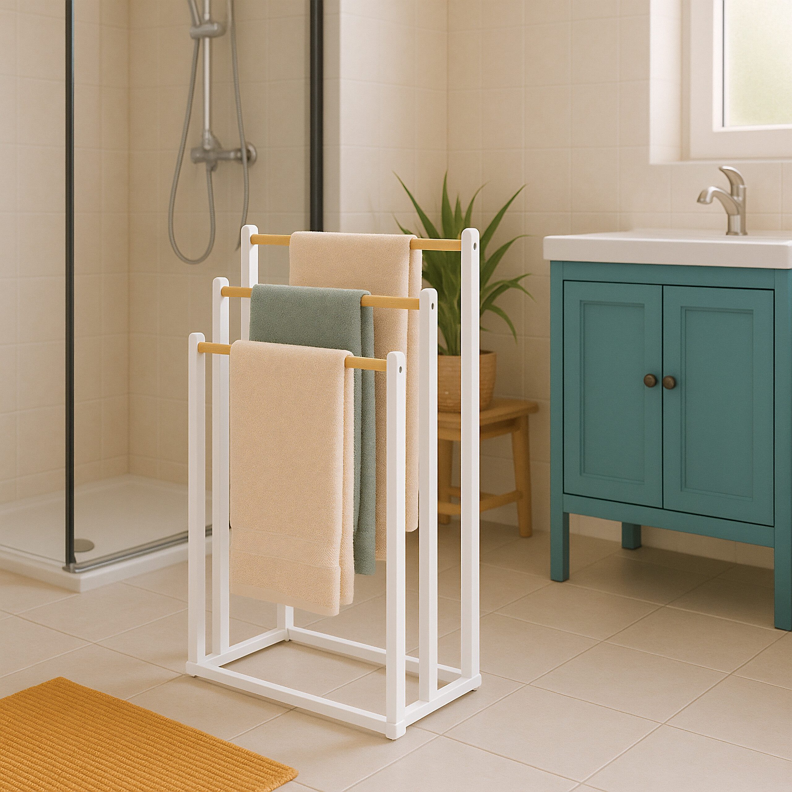 relaxdays Handtuchständer mit 3 Stangen, weiß – Bild 3 von 5