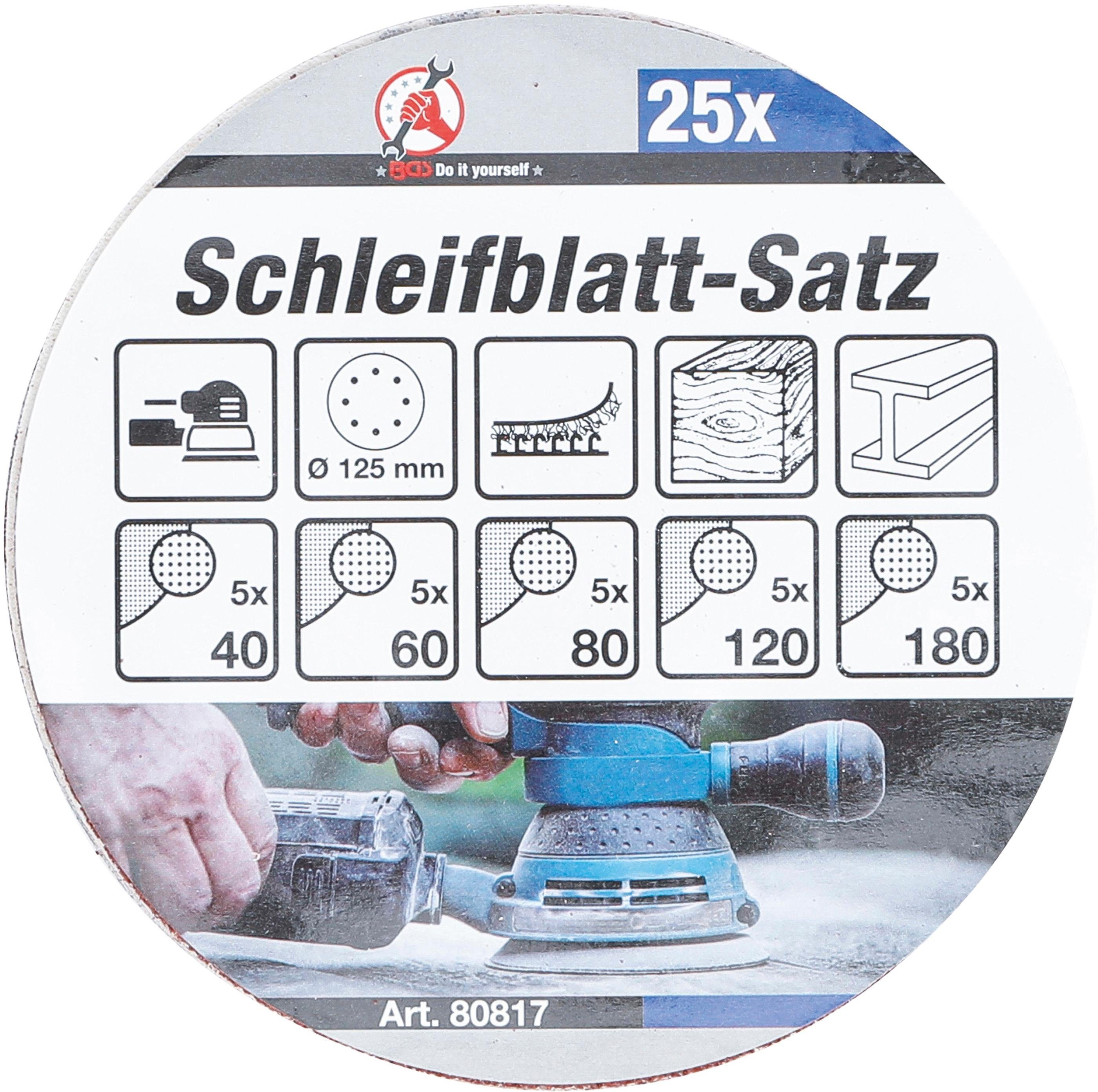 K Ø für Schleifblatt-Satz 180, mm, 125 BGS 40 Feile Exzenterschleifer, - technic 25-tlg.