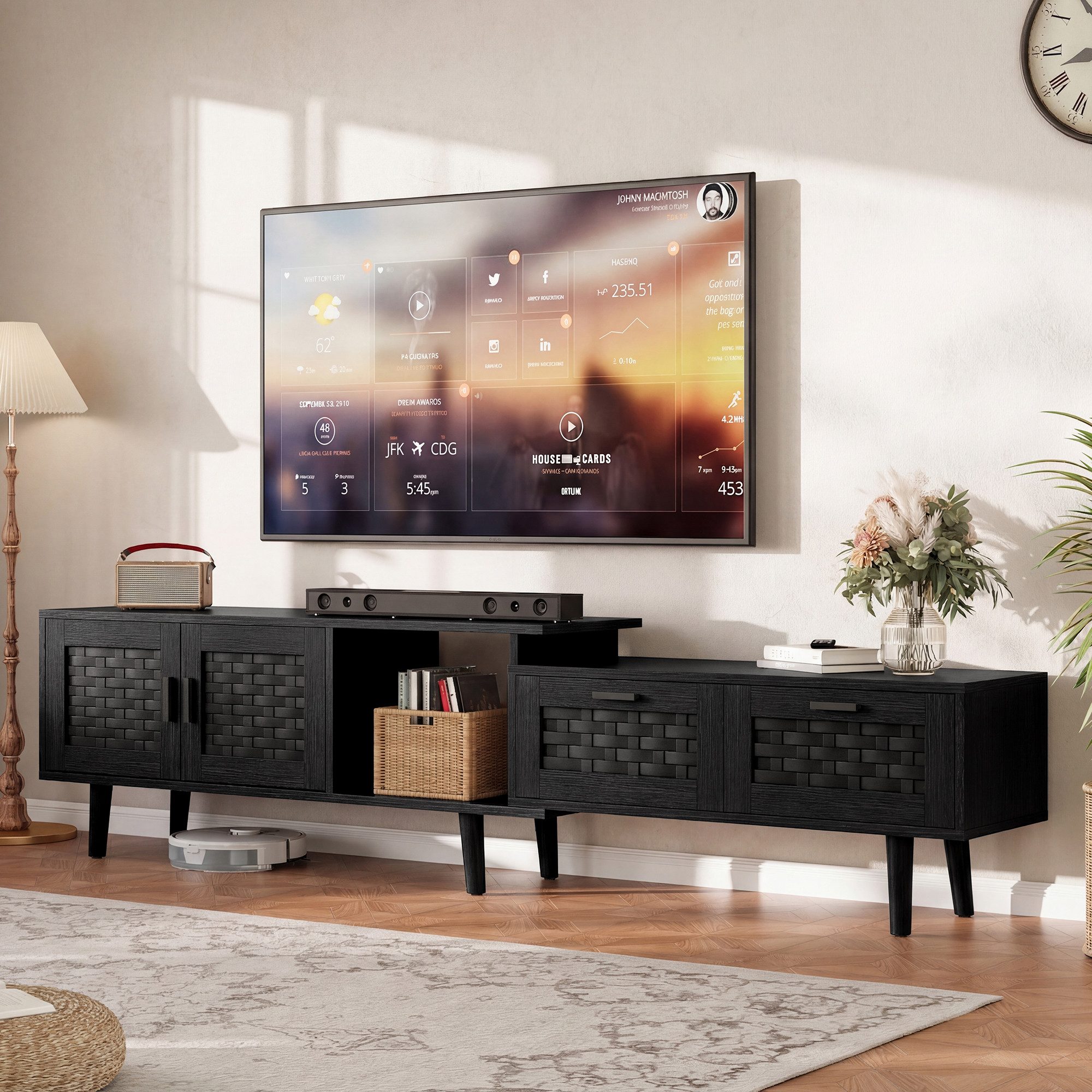 BELUPAI TV-Schrank Lowboard im wohnzimmer Fernsehschrank mit 2 Türen und 2 Schubladen (Packung, 1-St) 180x29.8x44 cm,Breite verstellbar bis zu 180 cm,30 kg Tragfähigkeit