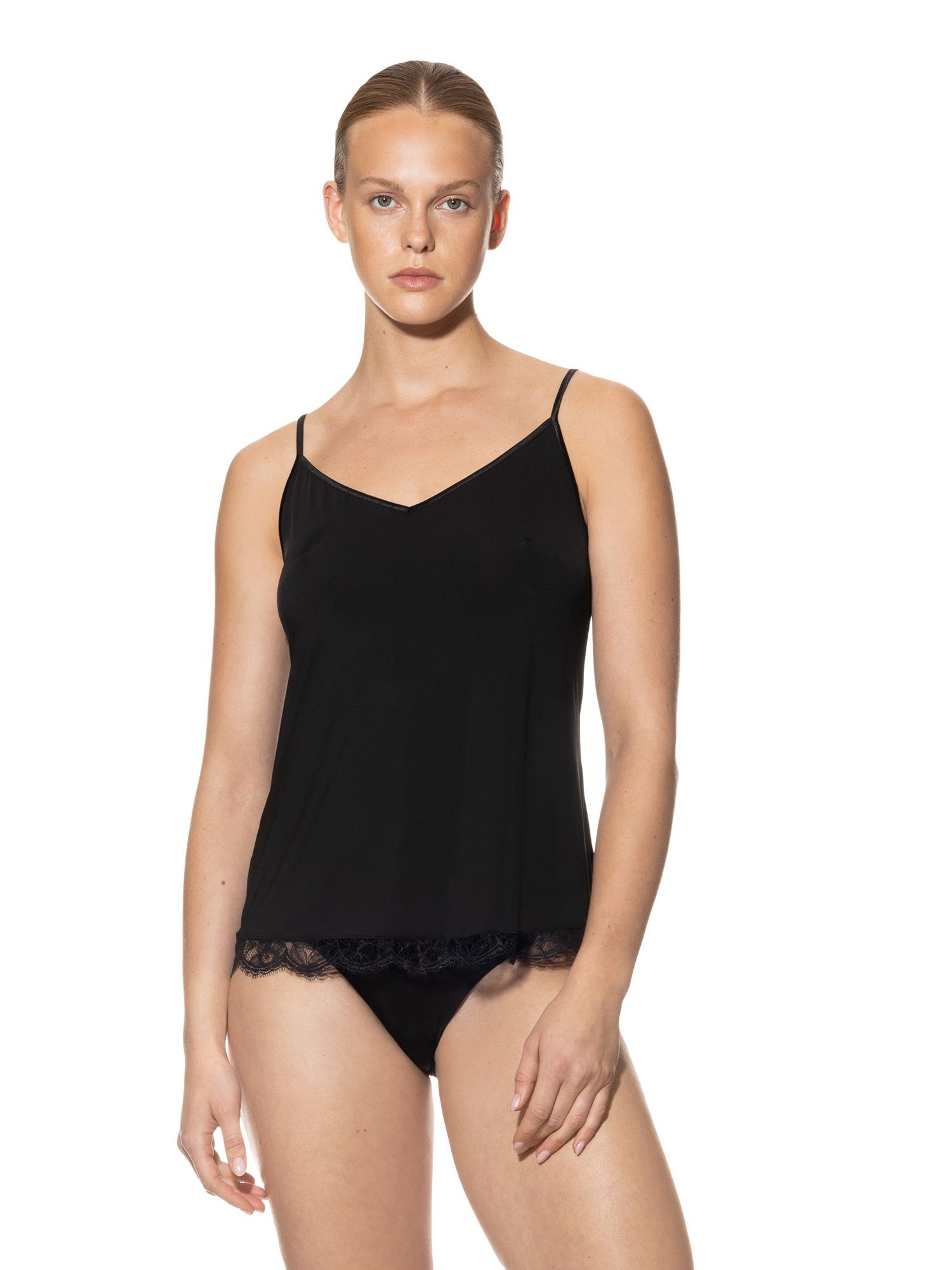 Mey Unterhemd Mey Camisole 45127 schwarz (1 Stück, 1-St., 1 Stück) Spitze  am Saum, verstellbare Spaghettiträger