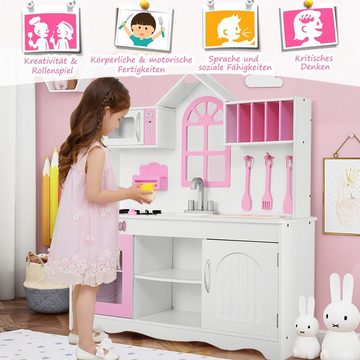 COSTWAY Spielküche Kinderküche, 32 x 106,5 x 109 cm, rosa & weiß
