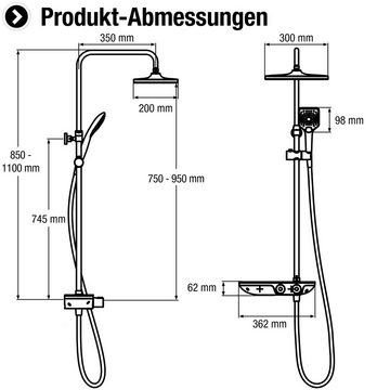 CORNAT Duschsystem GREAT, Höhe 110 cm, 3 Strahlart(en), mit Glasablage