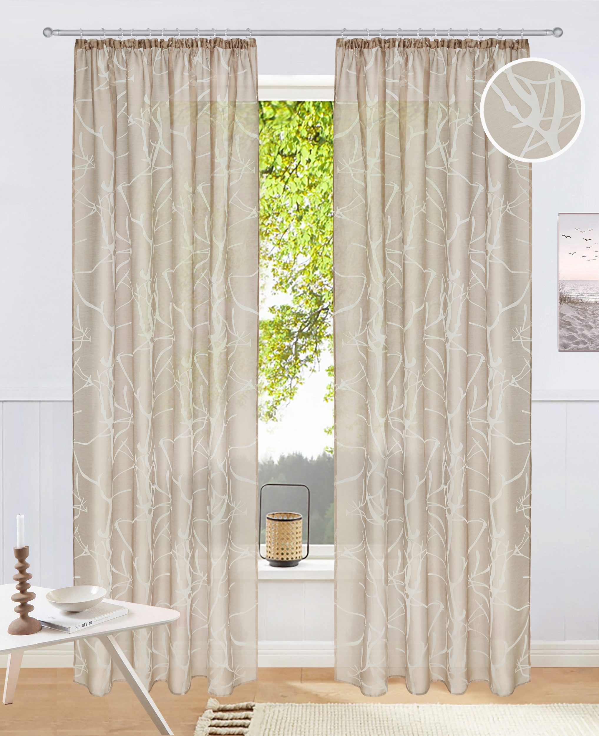 OTTO home Gardine Anna (1 St), Kräuselband, halbtransparent, Ausbrenner, Viskose, Polyester, Äste-Motiv