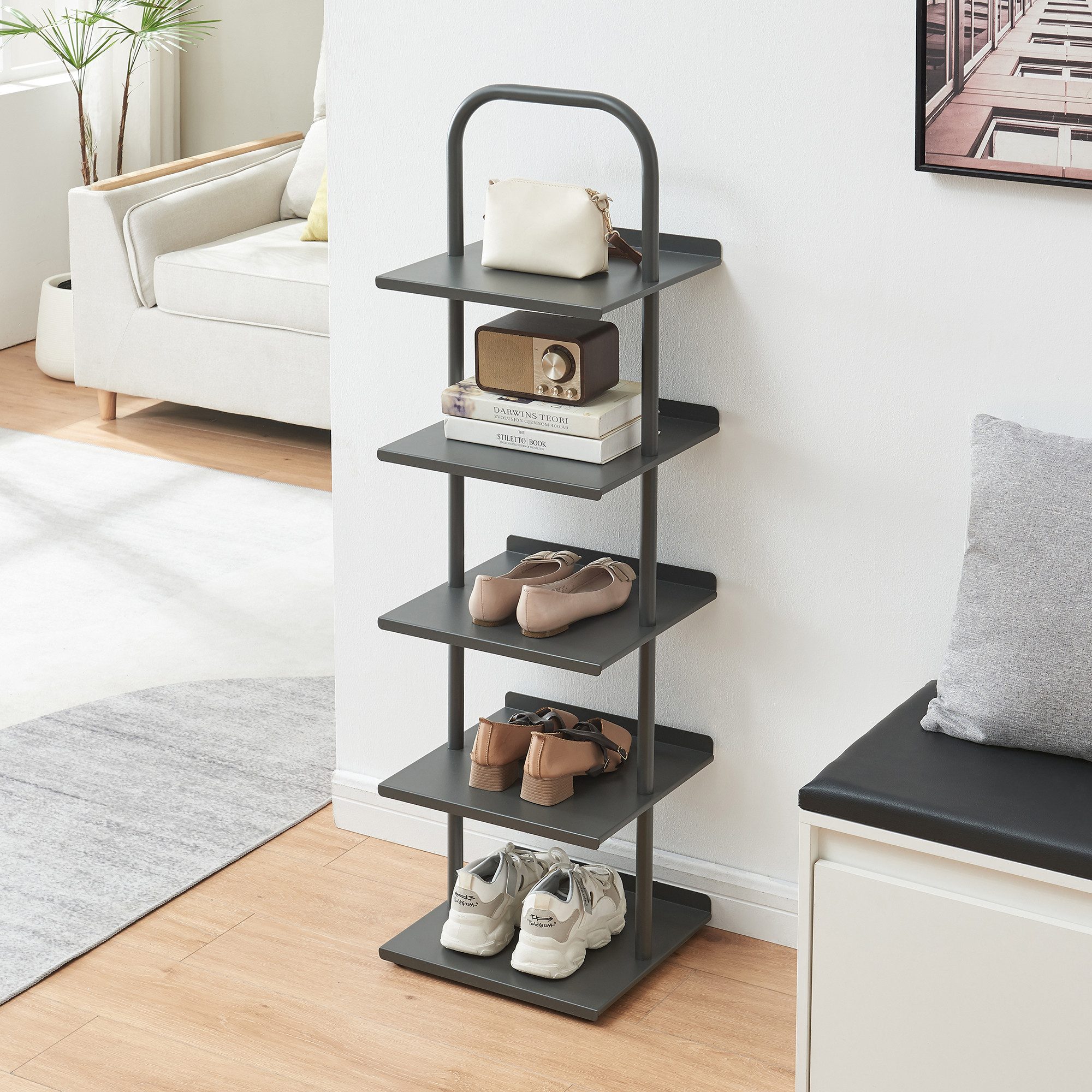 en.casa Schuhregal, »Poytya« mit 5 Ebenen Stahl 119 x 34 x 32 cm Anthrazit