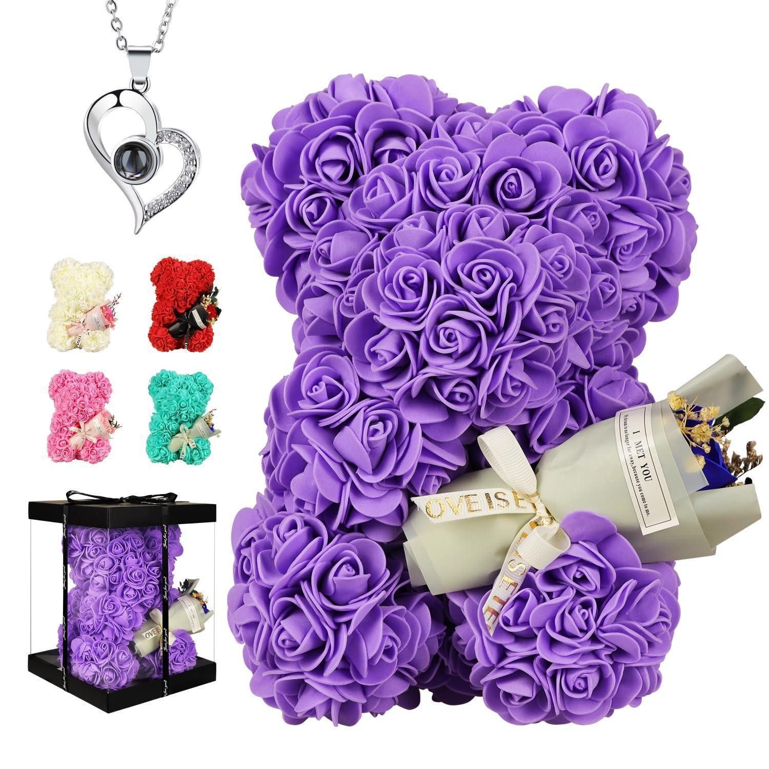 LuxusKollektion Geschenkbox Rosenbär lila mit I Love You Kette (1 St)