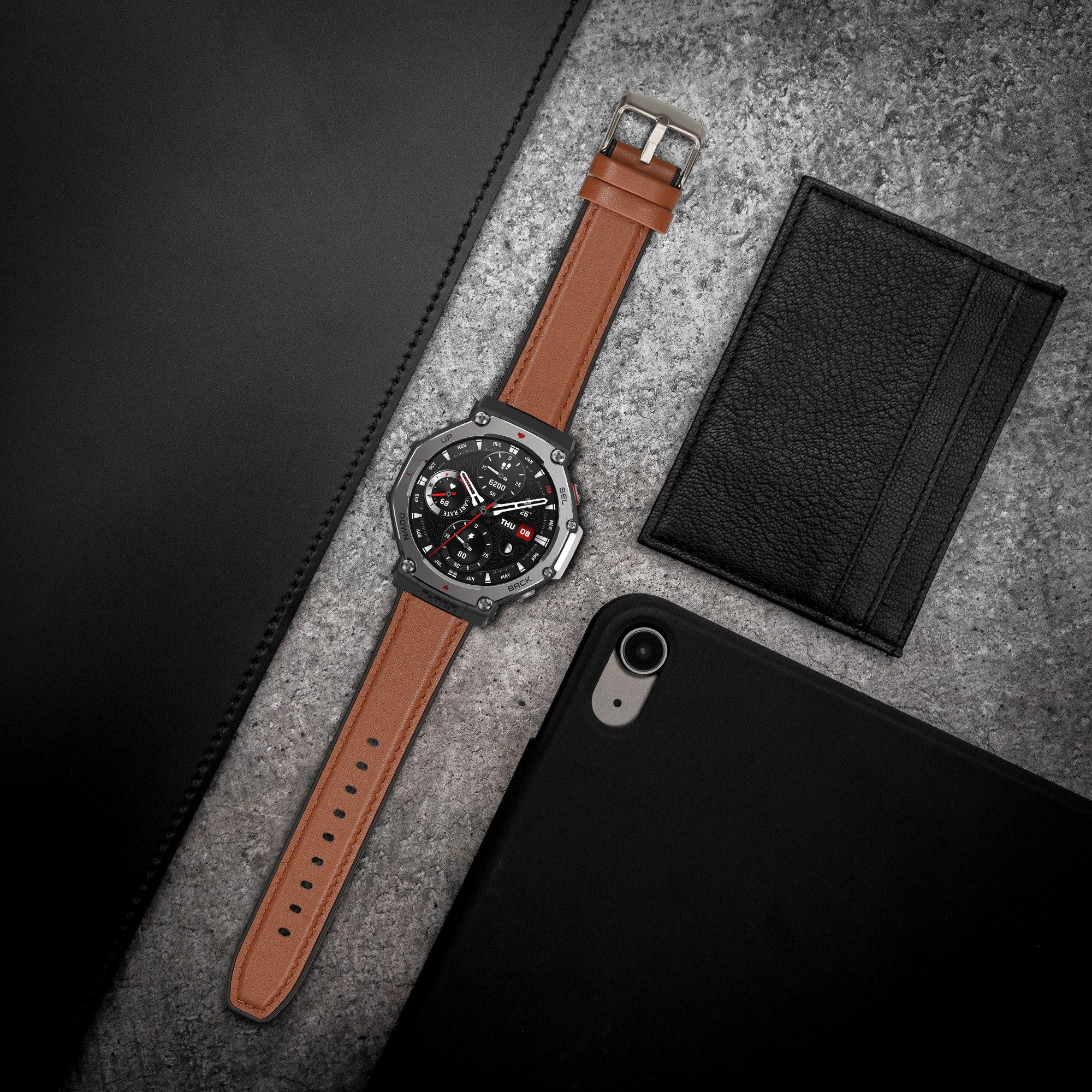 kwmobile Smartwatch-Armband Leder Armband für Amazfit T-Rex 3, Ersatzarmband für Fitnesstracker mit Uhrenverschluss