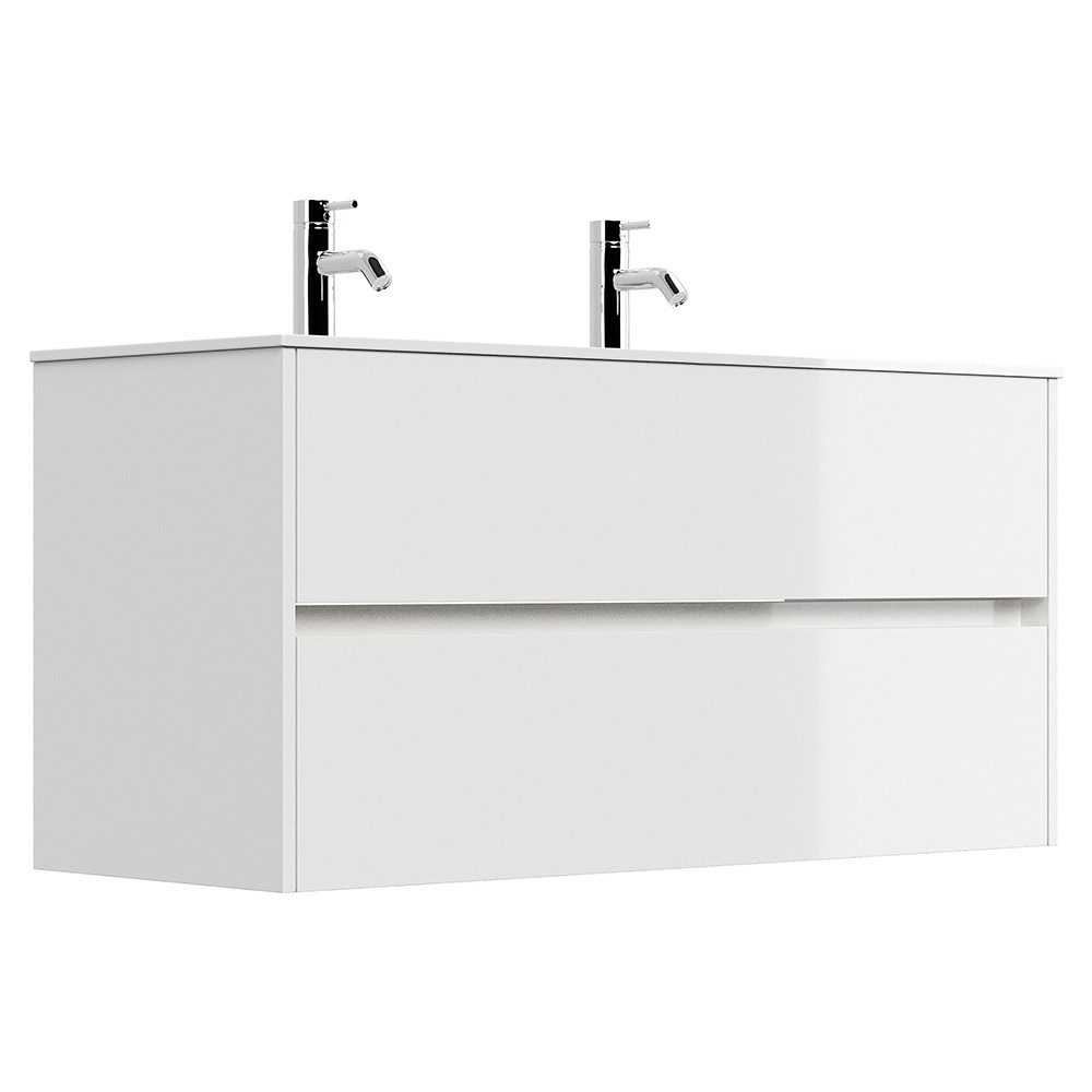 Lomadox Doppelwaschtisch LIVIGNO-02, 120cm breit, Mineralgusswaschbecken, weiß Hochglanz