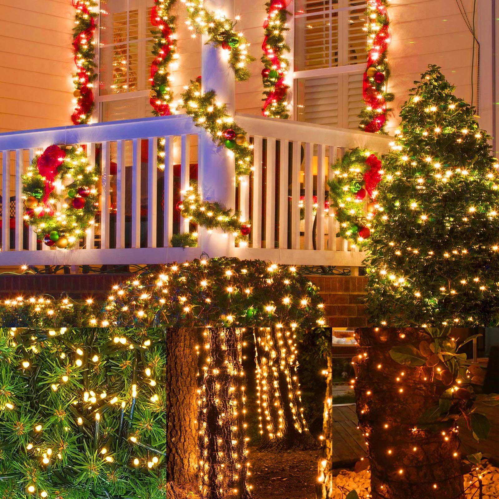 20m LED-Baummantel Rosnek mit Innen Gelb for Weihnachten 3M-Verlängerungskabel Party Lichterkette LED 156-flammig, Außen Baum, Garten