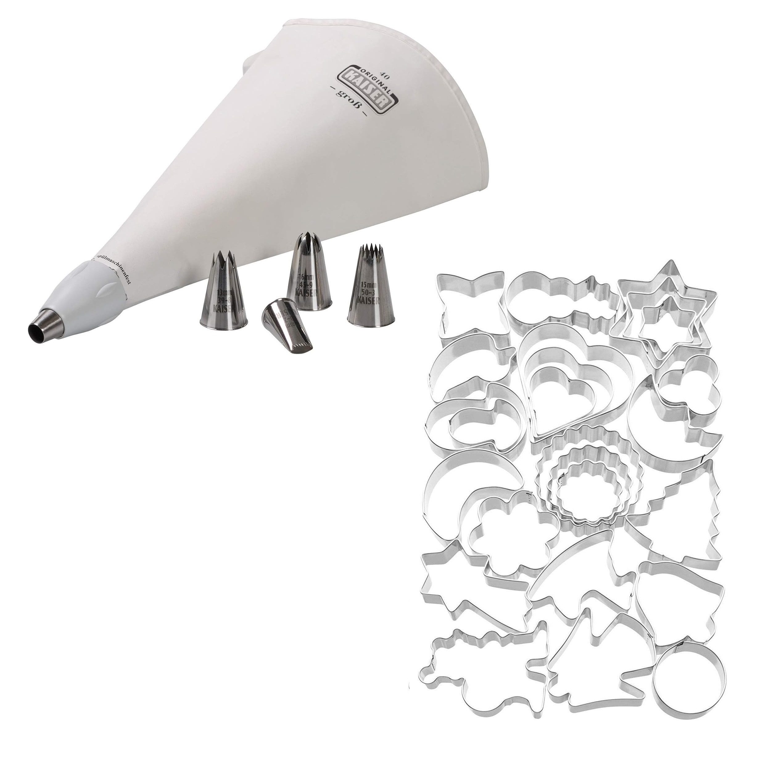 Kaiser Backformen Ausstechform Spritzbeutel-Ausstecher Set mit 5 Tüllen und 25 Weihnachtsformen, Stoff, Edelstahl, Legierter Stahl (Ausstecher), hochwertige Materialien, wiederverwendbar, ideal zum Garnieren