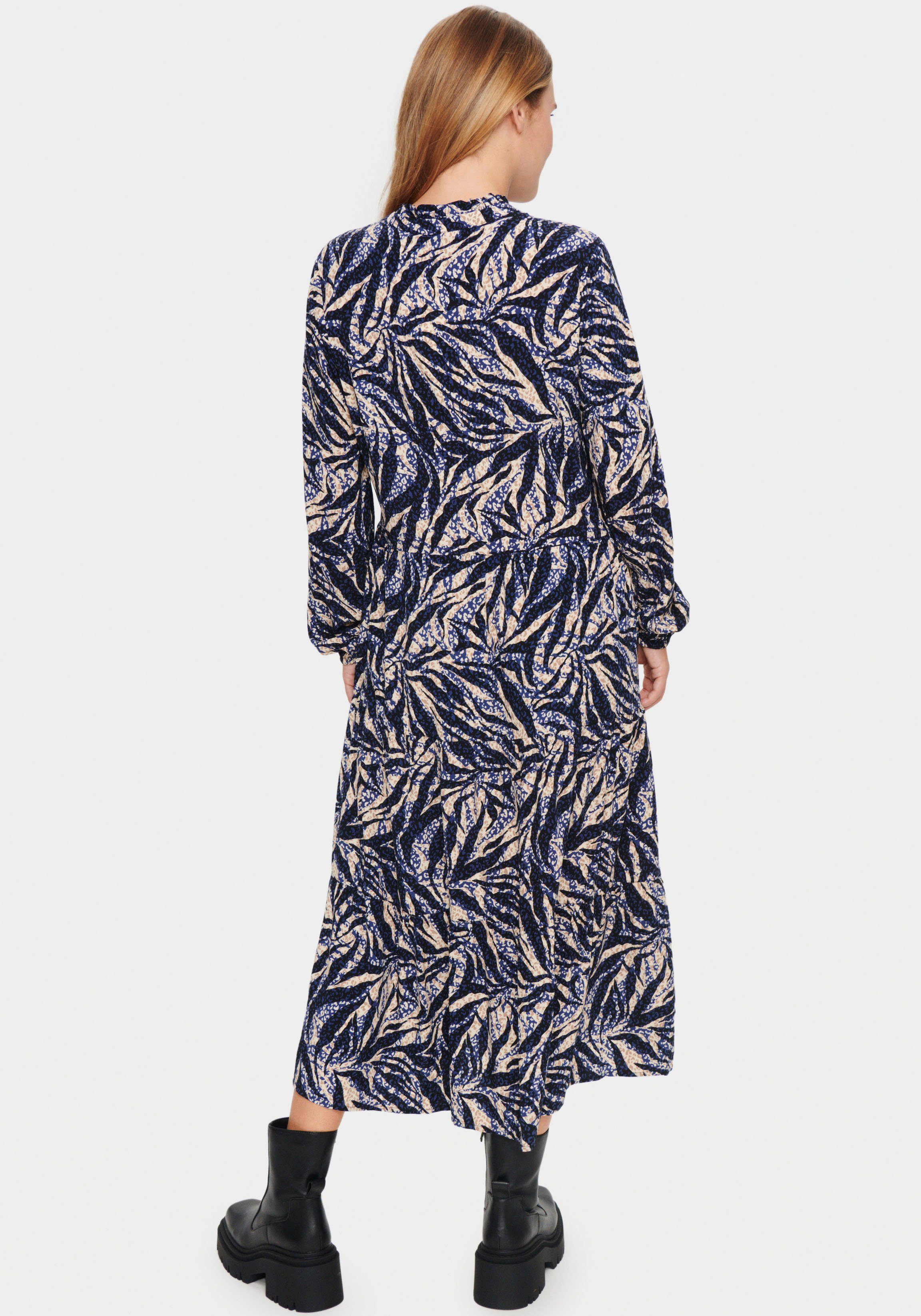 Saint Tropez Sommerkleid Zebra EdaSZ Maxi Dress mit Leaves Volant Black