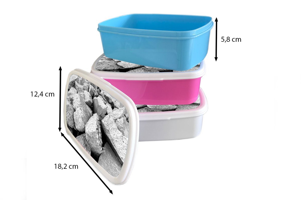Lunchbox weiß, Kinder, Brotbox Snackbox, Brotdose Mädchen, und - MuchoWow rosa Gebrochene Kunststoff, Betonstruktur (2-tlg), schwarz für Erwachsene, Kunststoff