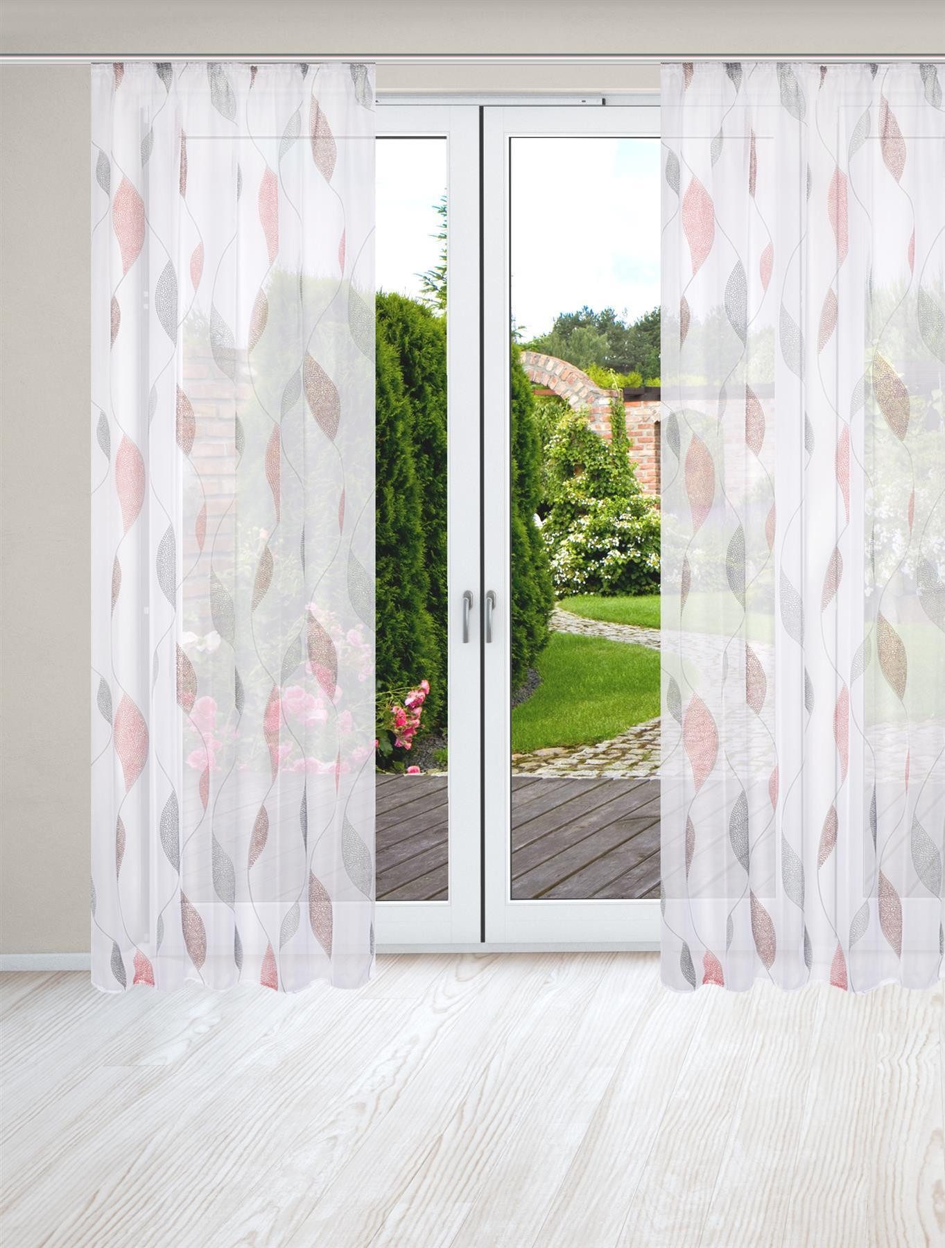 HOME WOHNIDEEN Vorhang Paolo 2Er Set Kräuselband 175 x 140 cm Rot (2 St), Kunstfaser, 2x Fertigschal inkl. 1x Bügelband Rot