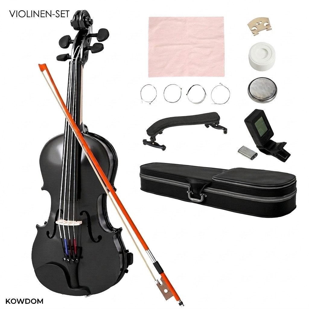 kowdom Violine Violin-Set 4/4 für Erwachsene, Massivholz, mit Koffer & Zubehör, Vollgröße (4/4), Violin-Set, Komplettset mit Zubehör, Violin-Set, 4/4, Massivholz, für Anfänger, komplettes Zubehör